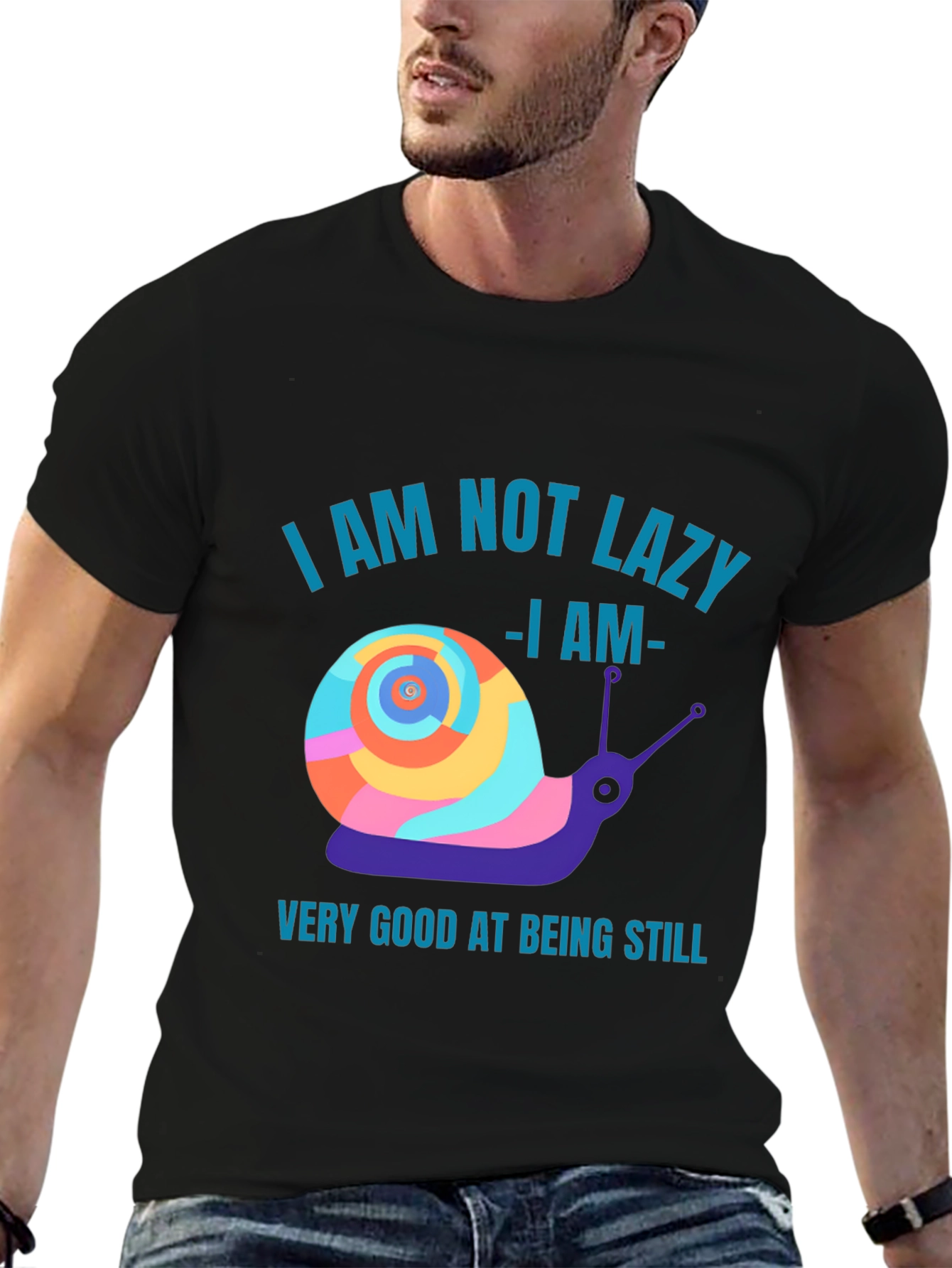 Black Funny Snail Graphic T-Shirt - Not Lazy view 6