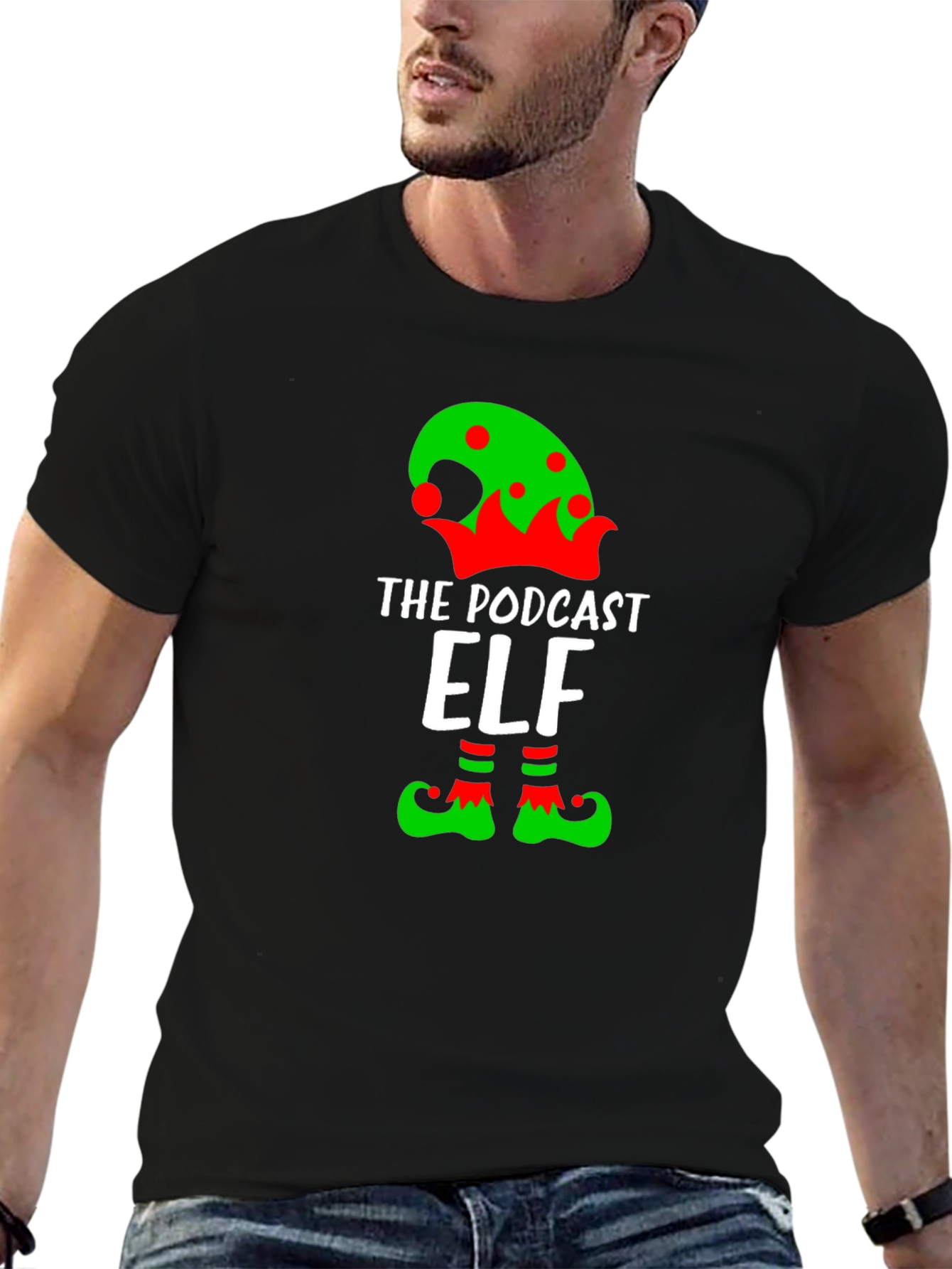 Black Podcast Elf Graphic T-Shirt view 6