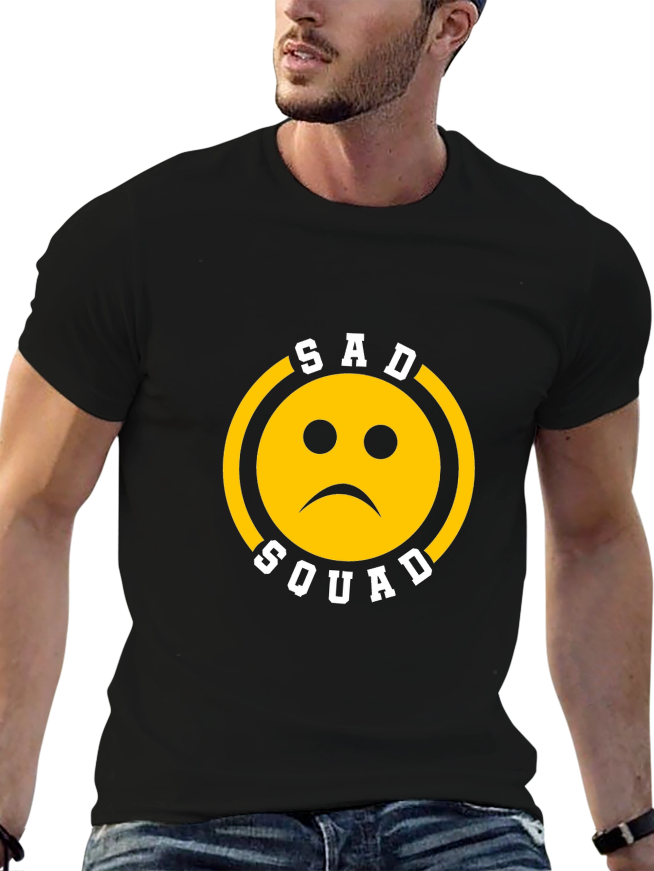 Black Sad Squad Graphic T-Shirt - Black Cotton Crew Neck view 6