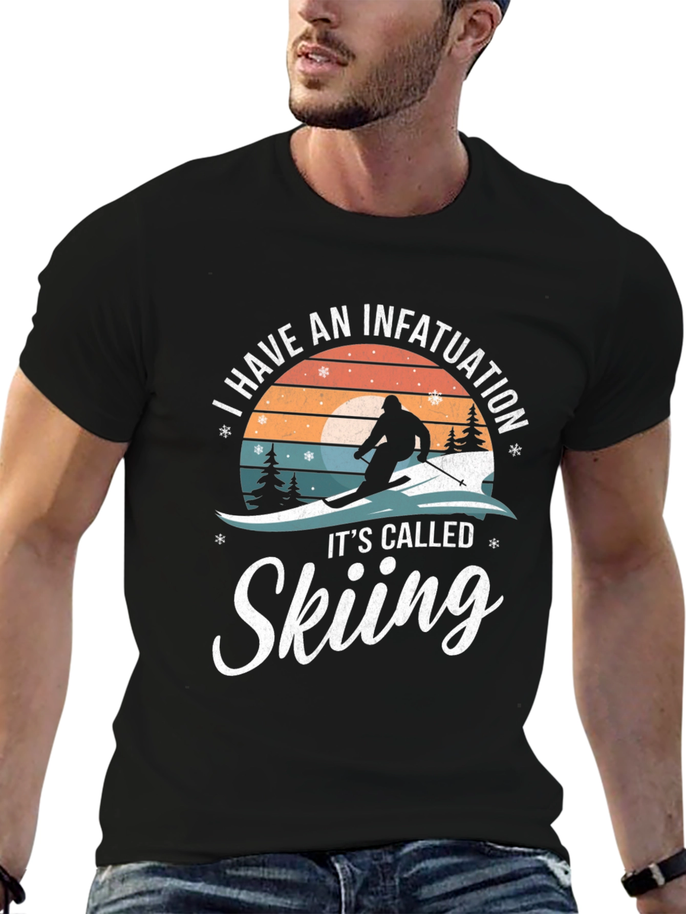 Black Skiing Infatuation Graphic Tee | Sporty Winter Shirt view 6