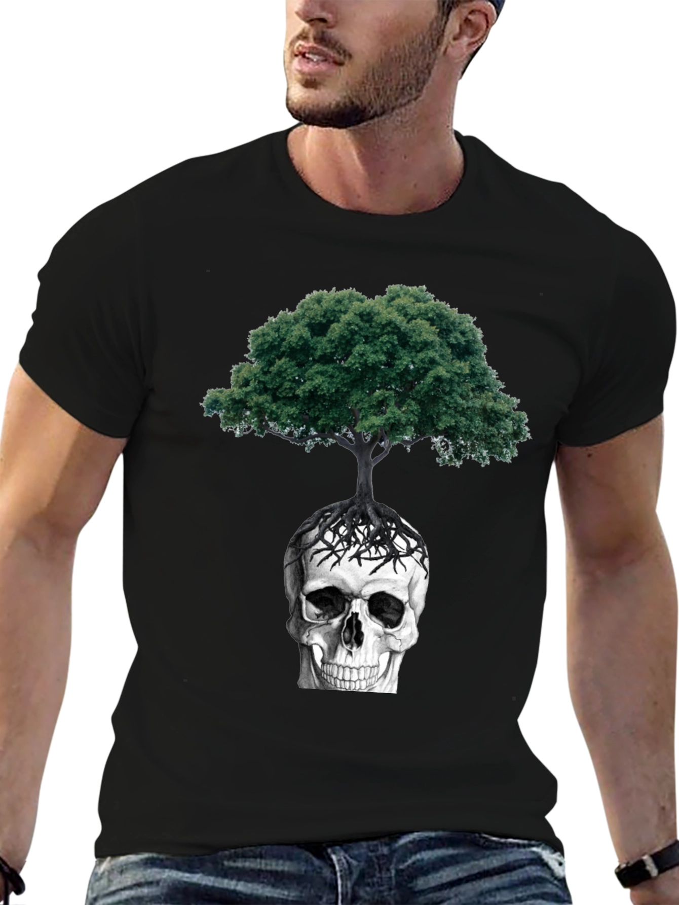 Black Skull & Tree Graphic Tee - Dark Humor Style view 6