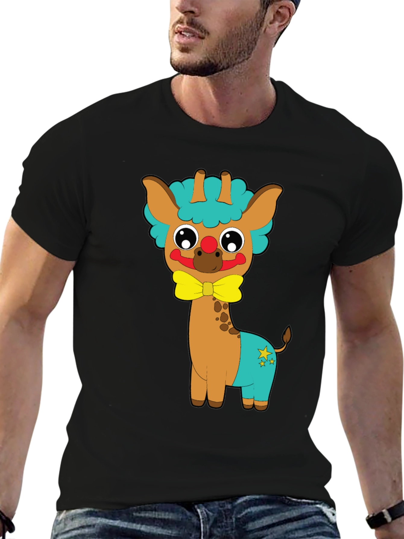 Black Cute Giraffe Clown Graphic Tee view 6