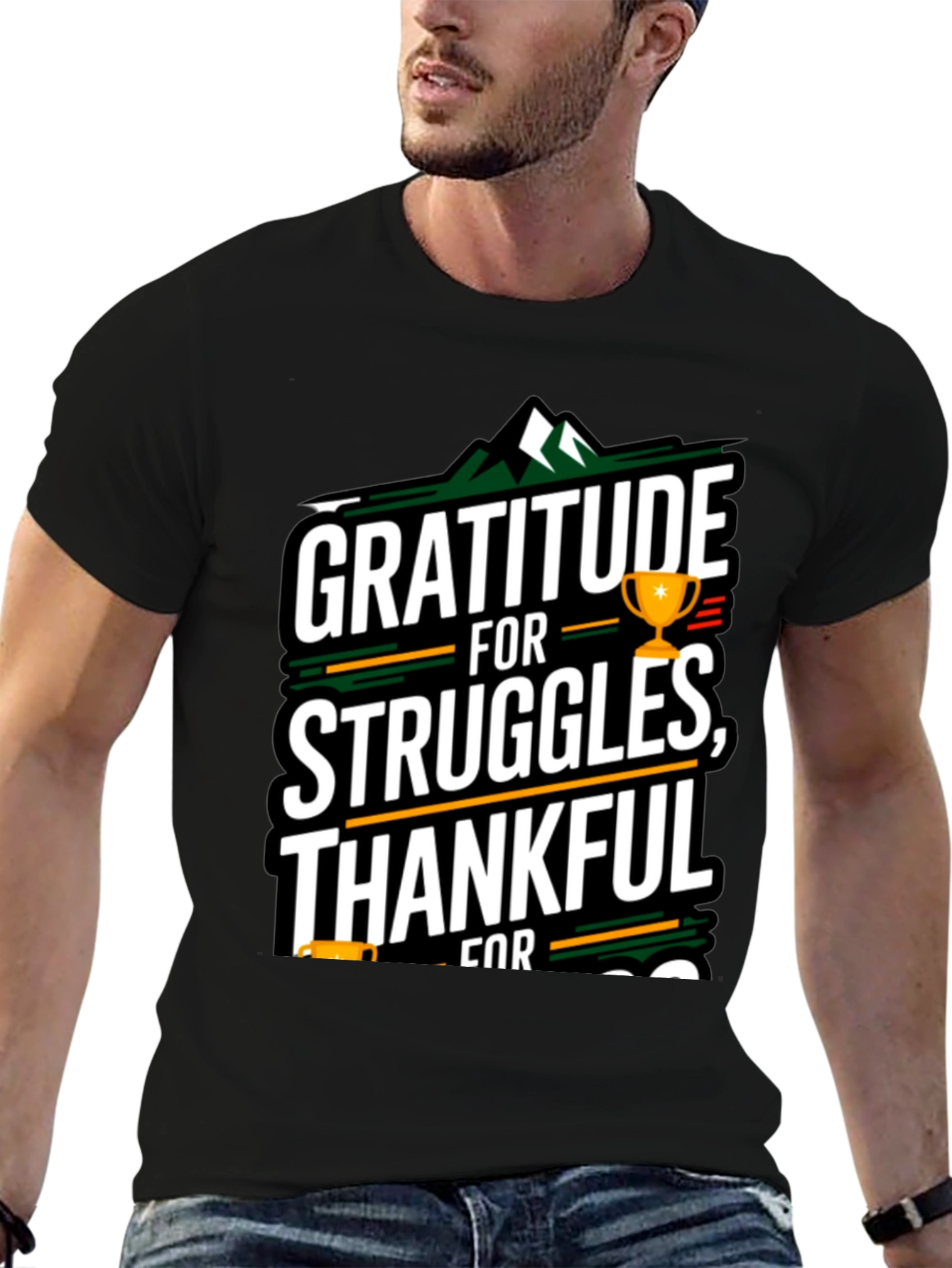 Black Gratitude T-Shirt - Thankful For Struggles view 6