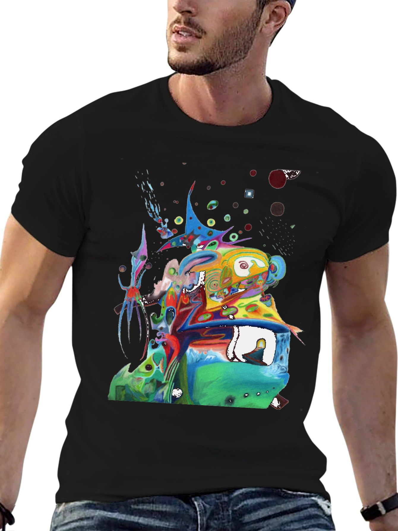 Black Abstract Art Graphic Tee - Men's Black T-Shirt view 6