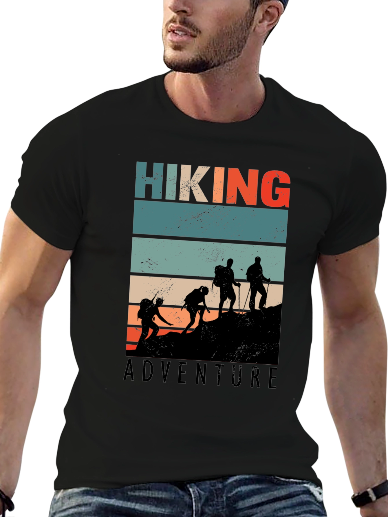 Black Hiking Adventure Graphic Tee - Retro Style view 6
