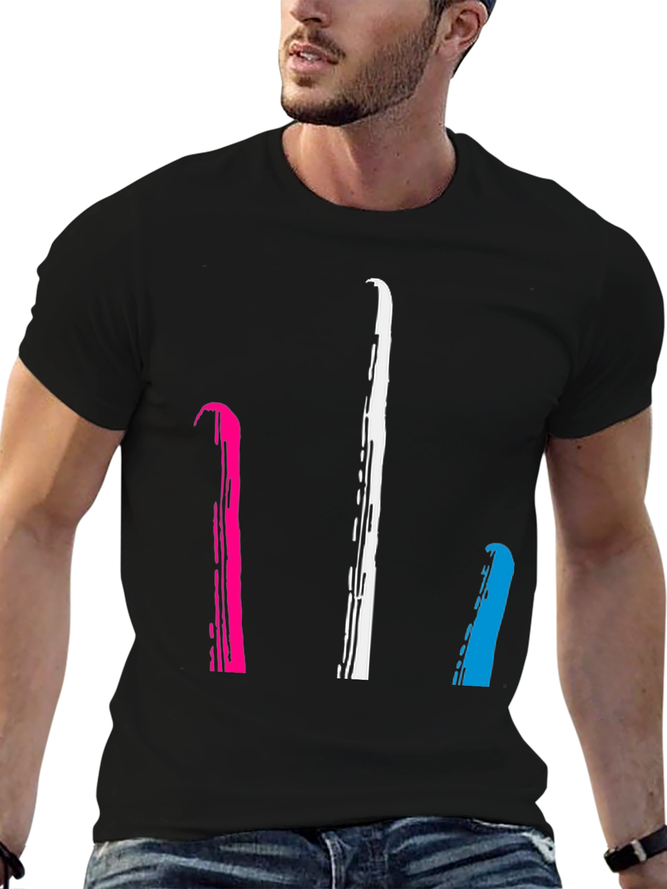 Black Abstract Stripe Graphic Tee - Men's Black T-Shirt view 6