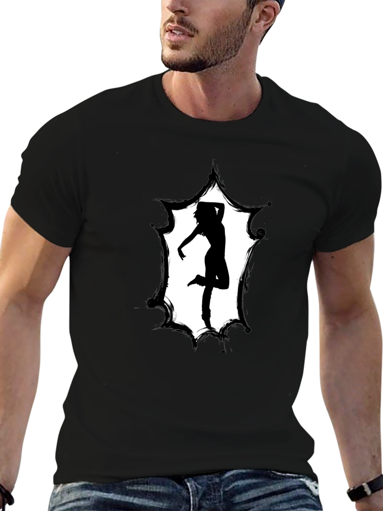 Black Silhouette Dancer Graphic Tee - Modern Black T-Shirt view 6