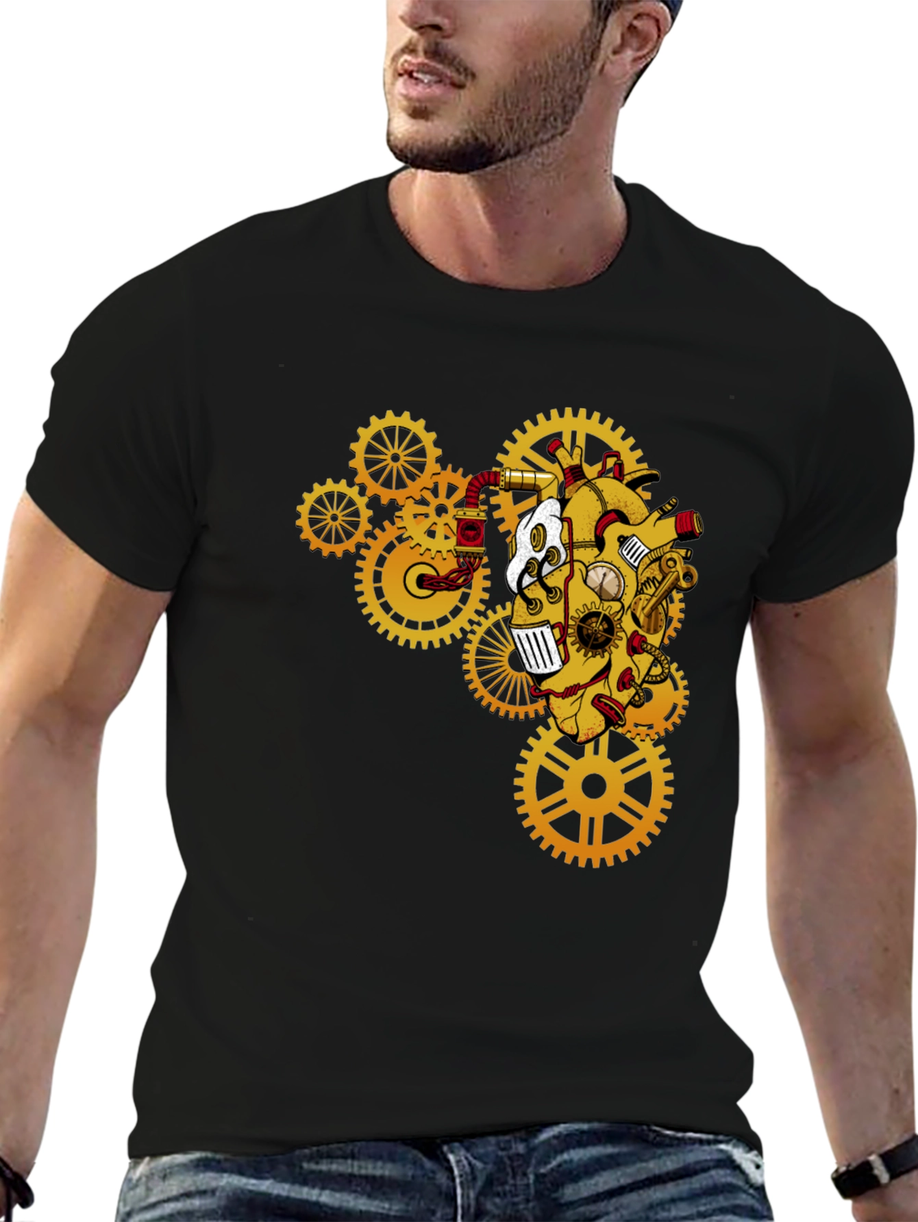 Black Steampunk Heart Gear T-Shirt view 6