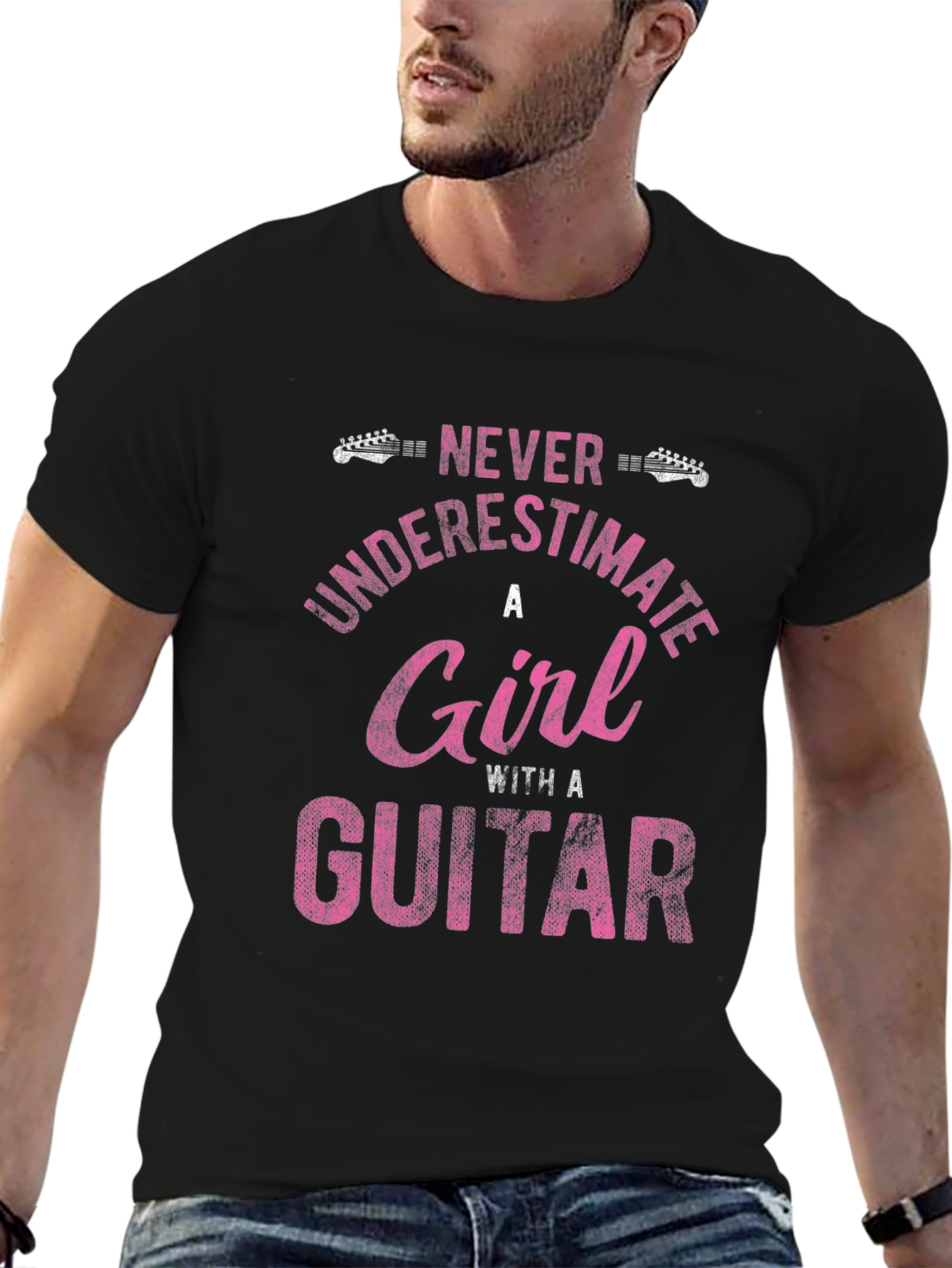 Black Never Underestimate A Girl Guitar T-Shirt view 6