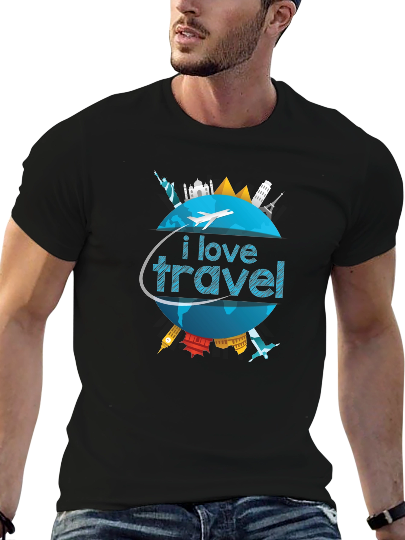 I Love Travel World Landmarks Graphic T-Shirt - 6