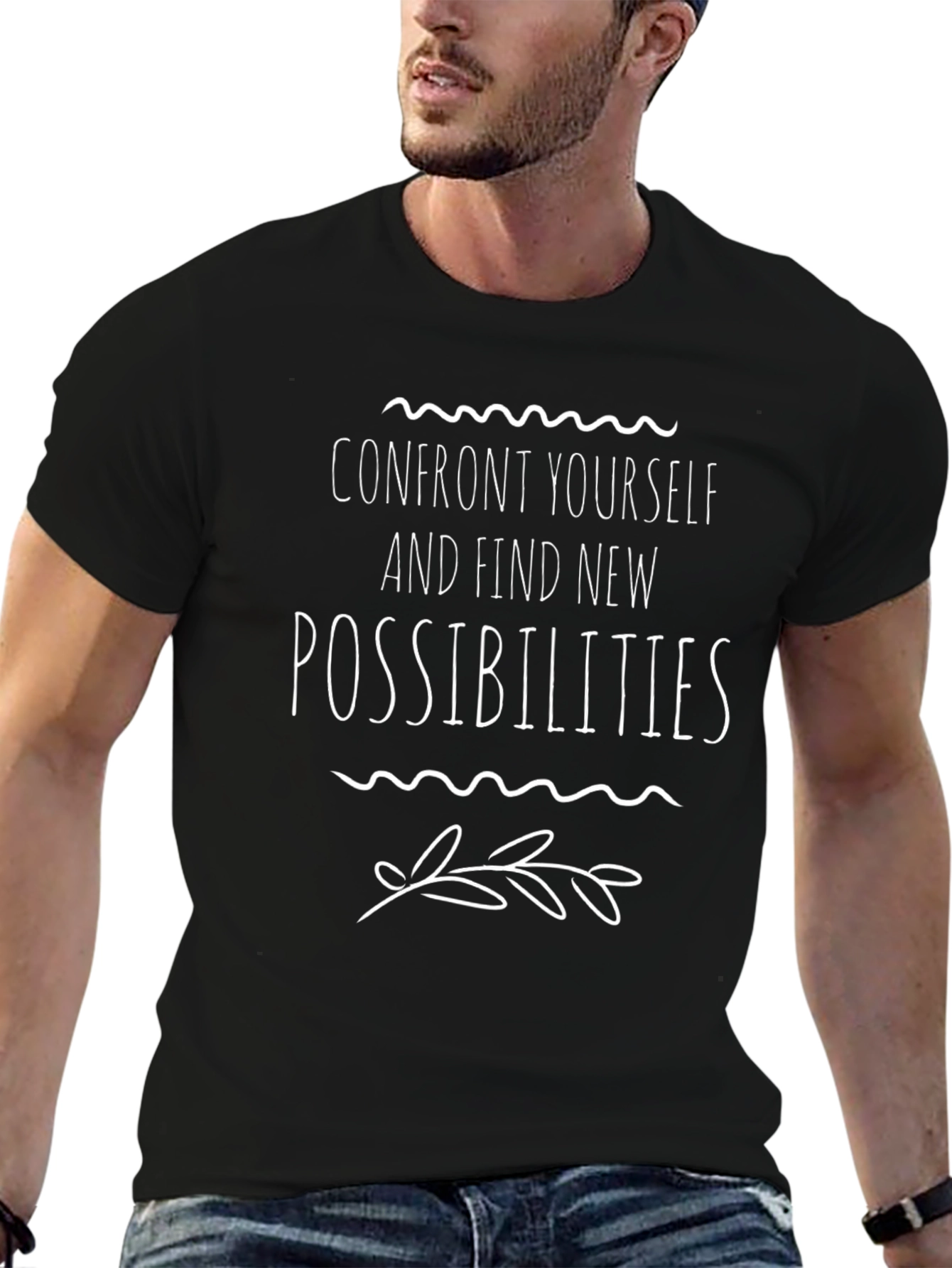 Black Inspirational Graphic Tee - Confront Yourself T-Shirt view 6