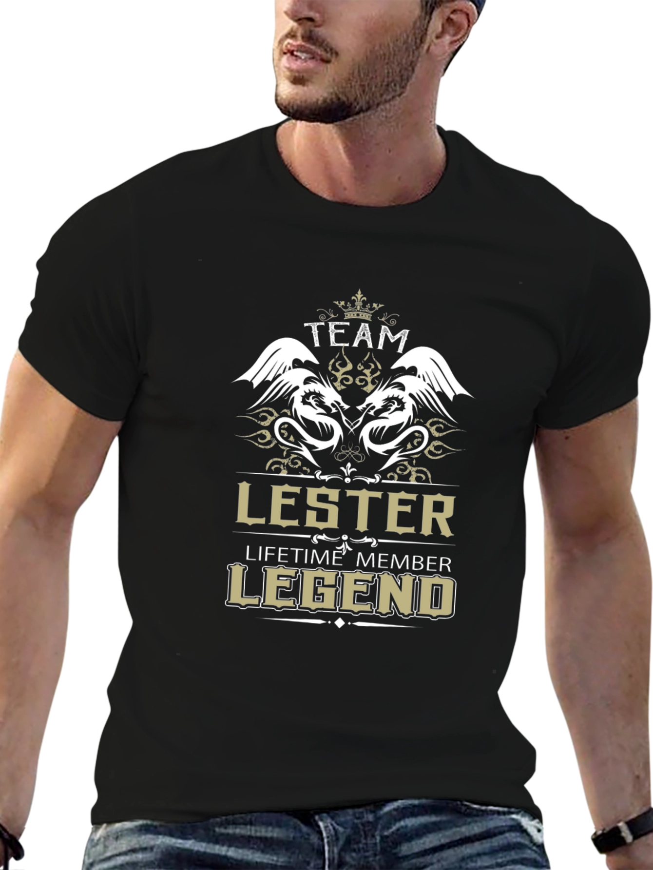 Black Lester Team Legend T-Shirt - Lifetime Member Design view 6