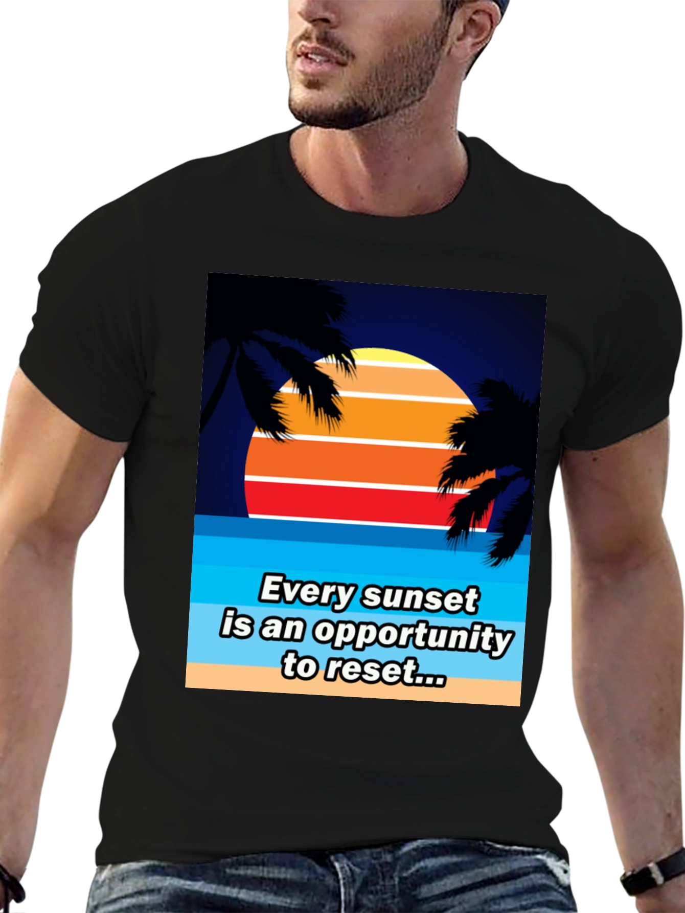 Black Sunset Reset Graphic Tee - Beach Vibes view 6