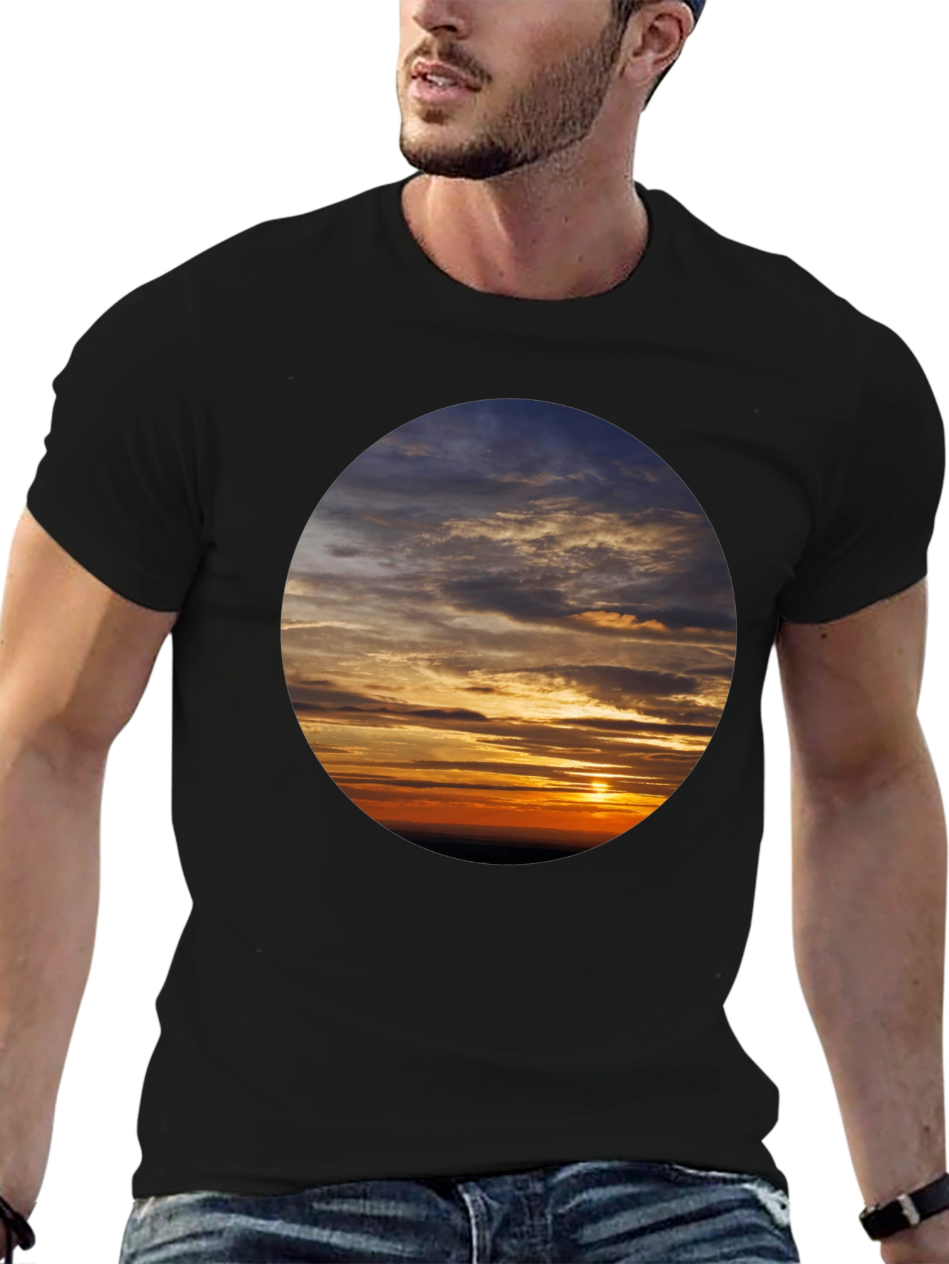 Black Sunset Sky Graphic Tee - Soft Cotton Casual Shirt view 6