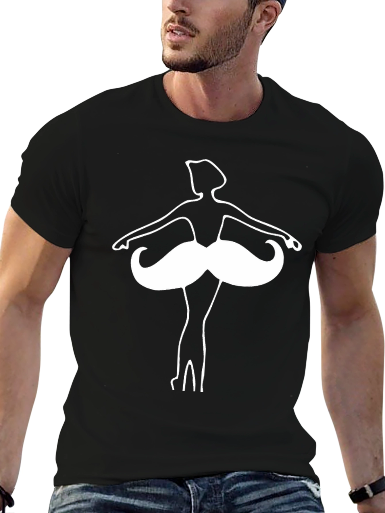 Black Ballerina Mustache Graphic Tee - Quirky Humor T-Shirt view 6
