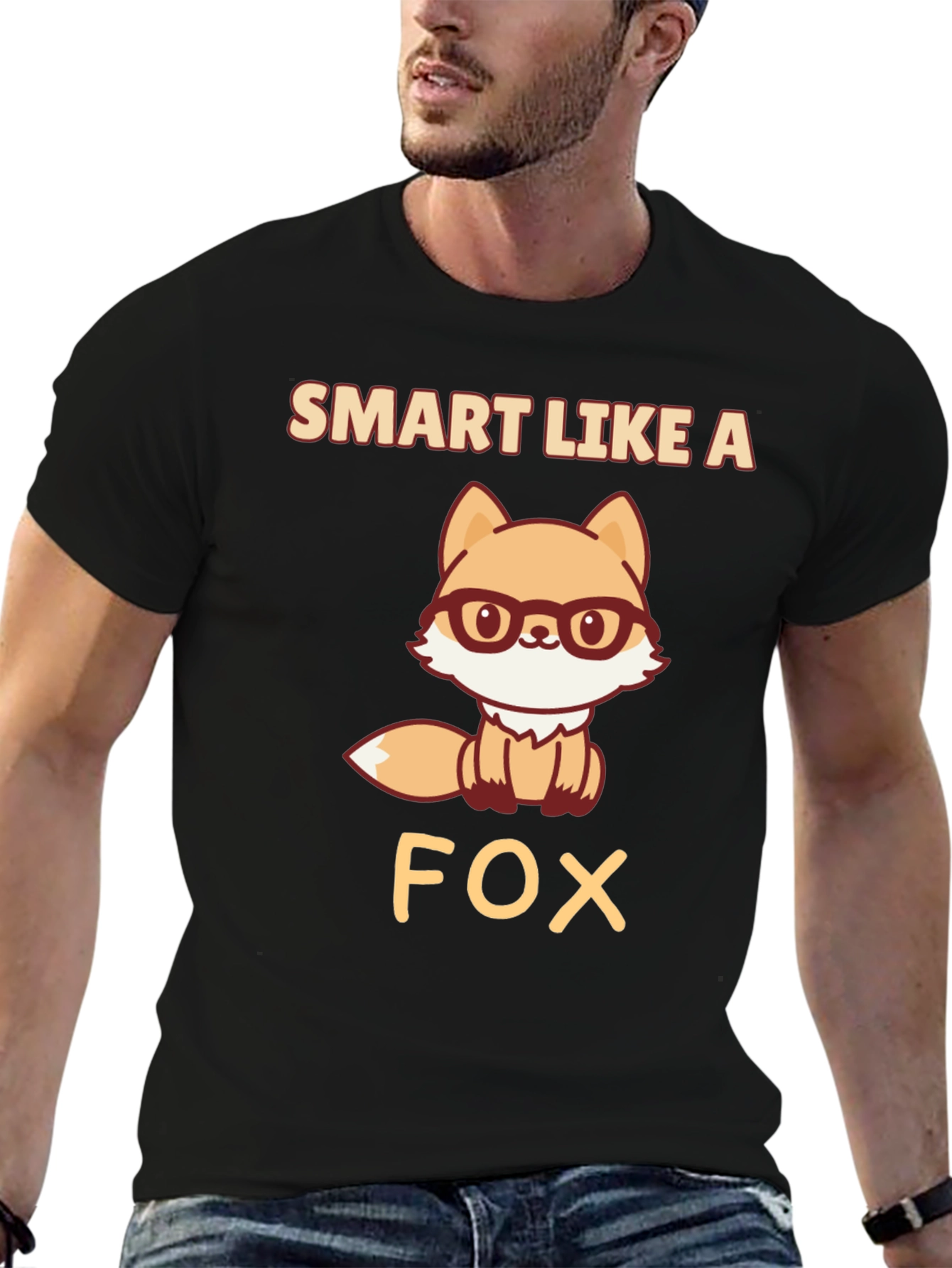 Black Smart Like A Fox T-Shirt, Geeky Animal Tee view 6