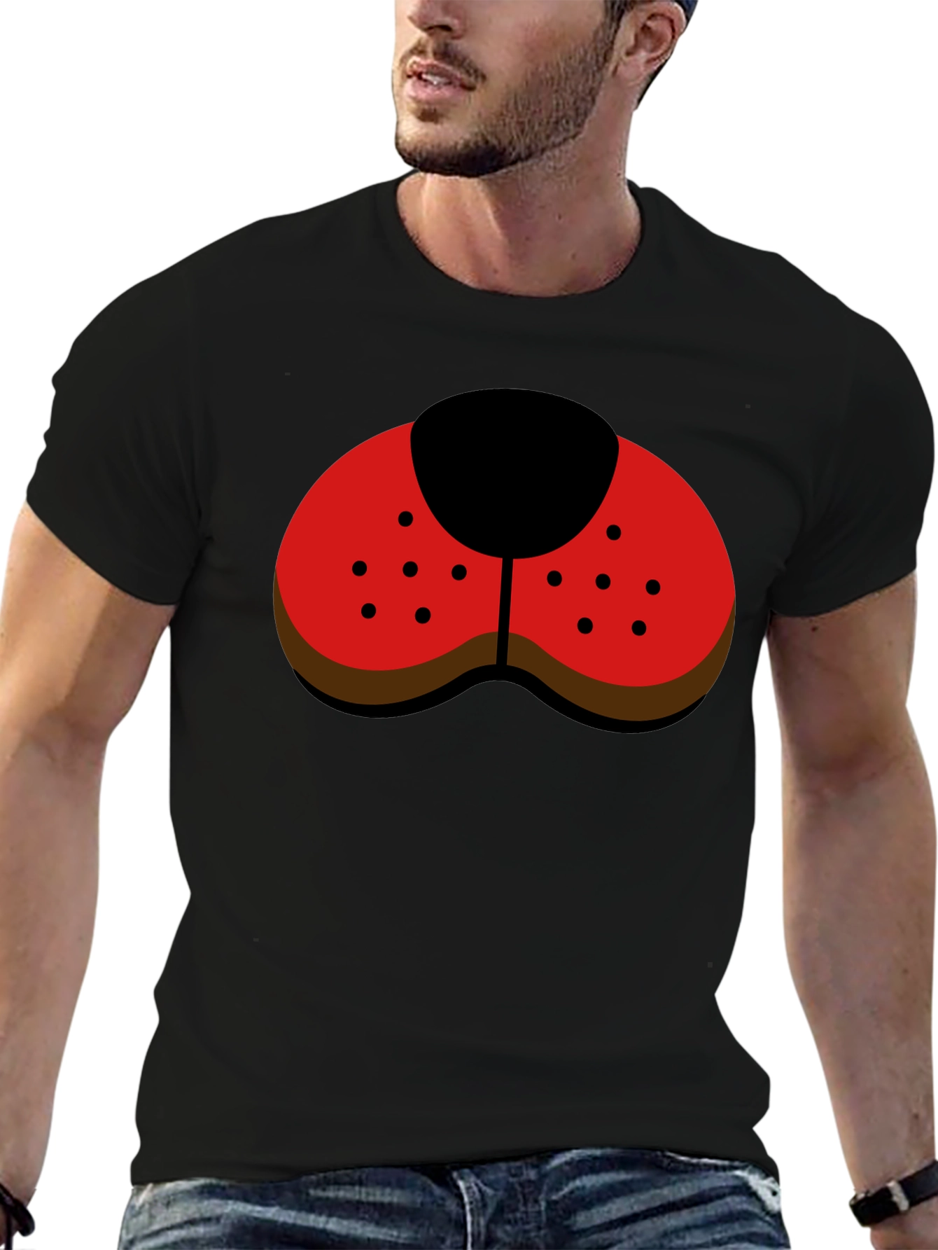 Black Ladybug Nose Graphic Tee - Black Casual Shirt view 6