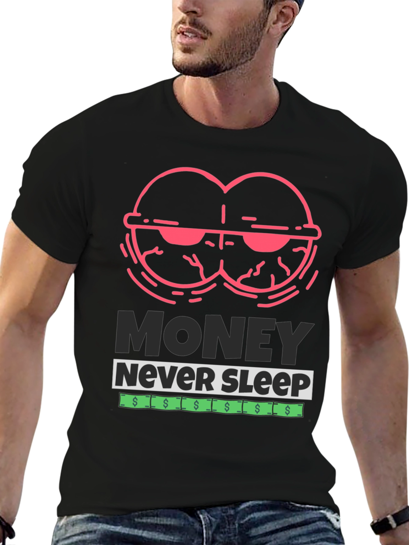 Black Money Never Sleep Graphic T-Shirt view 6