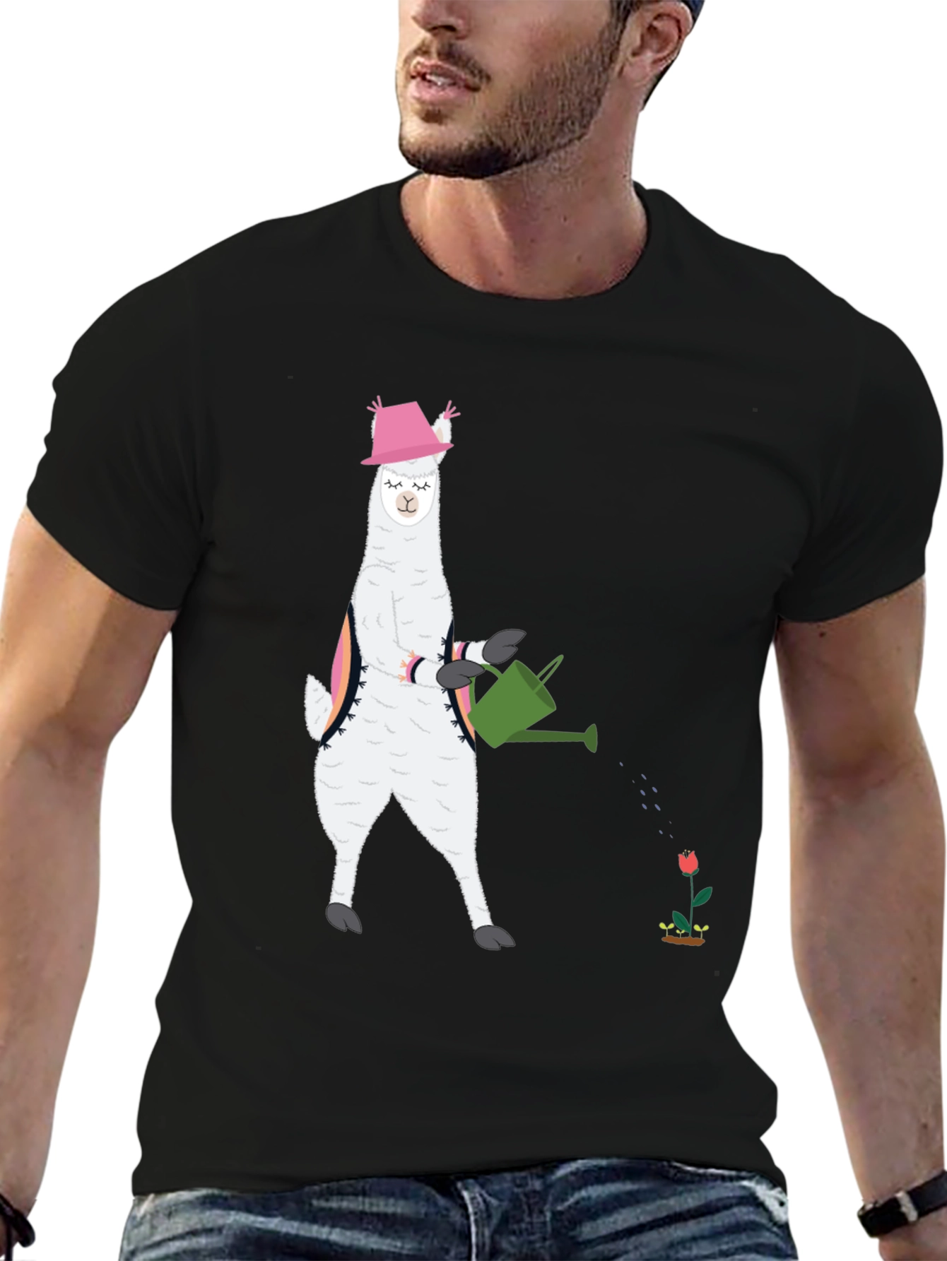 Black Llama Gardening T-Shirt - Cute Animal Tee view 6