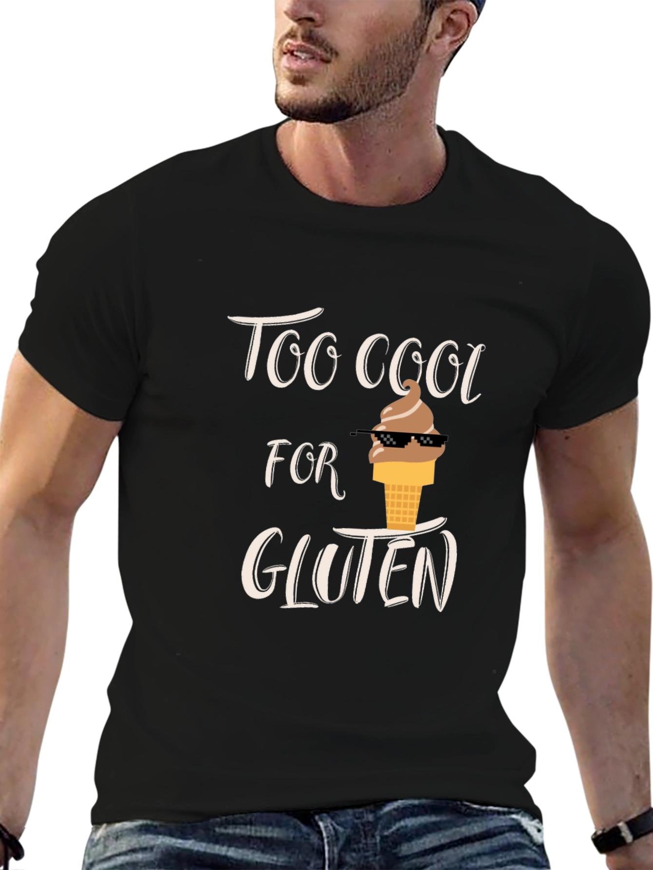 Black Too Cool For Gluten Black T-Shirt view 6