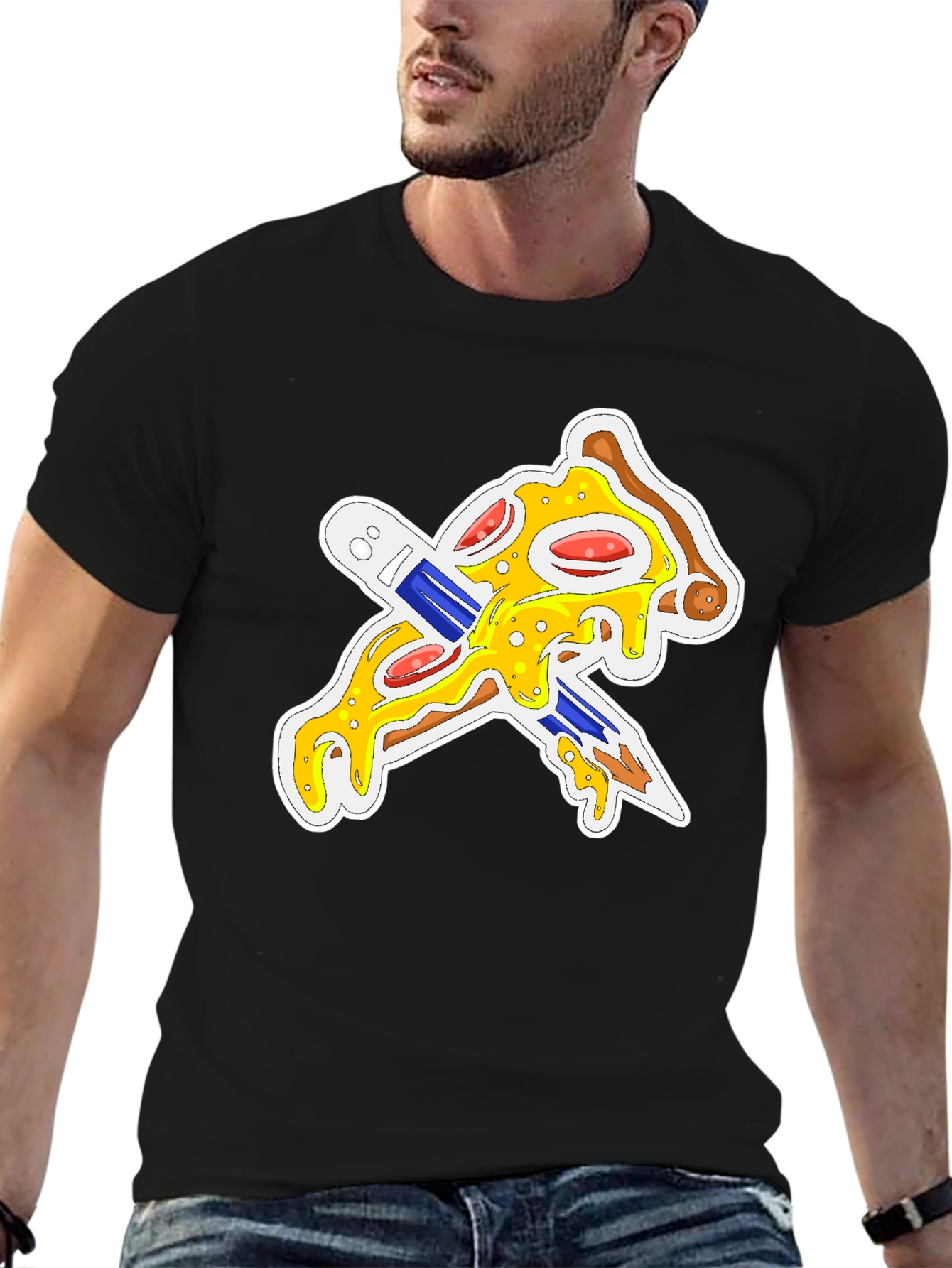 Black Pizza & Pencil Graphic T-Shirt - Black view 6