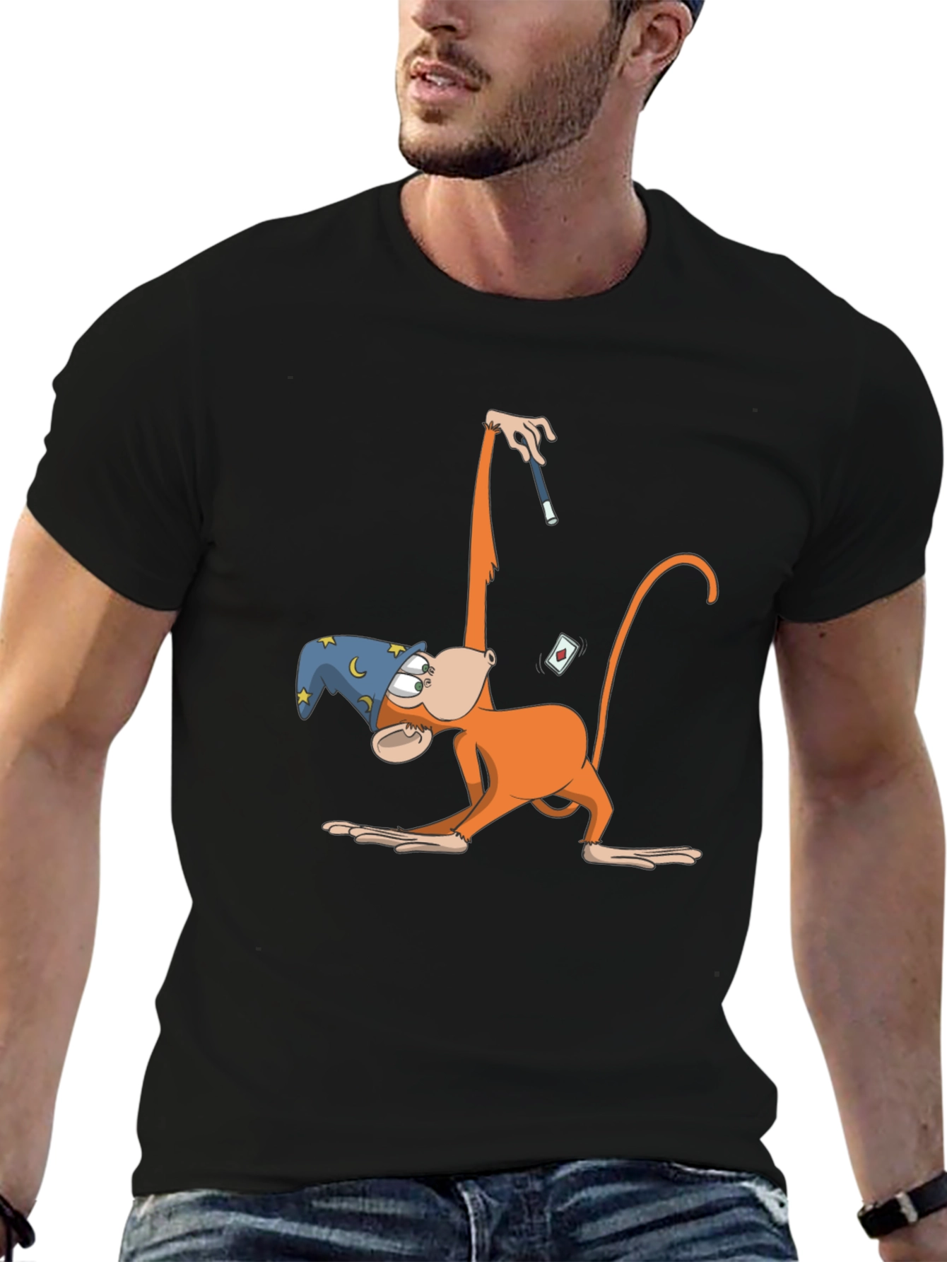 Black Monkey Magician T-Shirt - Funny Cartoon Design view 6