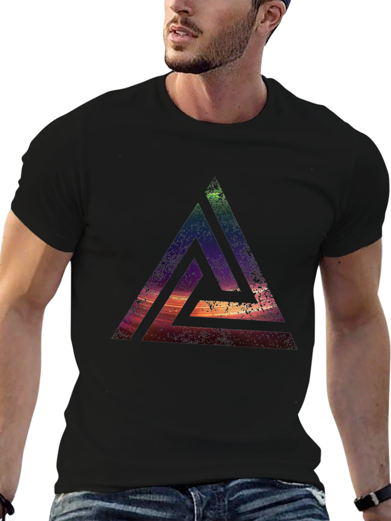 Abstract Triangle Graphic T-Shirt - Casual Black Tee - 6