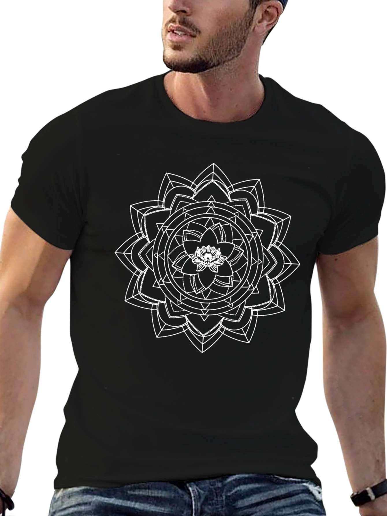Black Geometric Mandala Tee - Black Cotton Comfort view 6