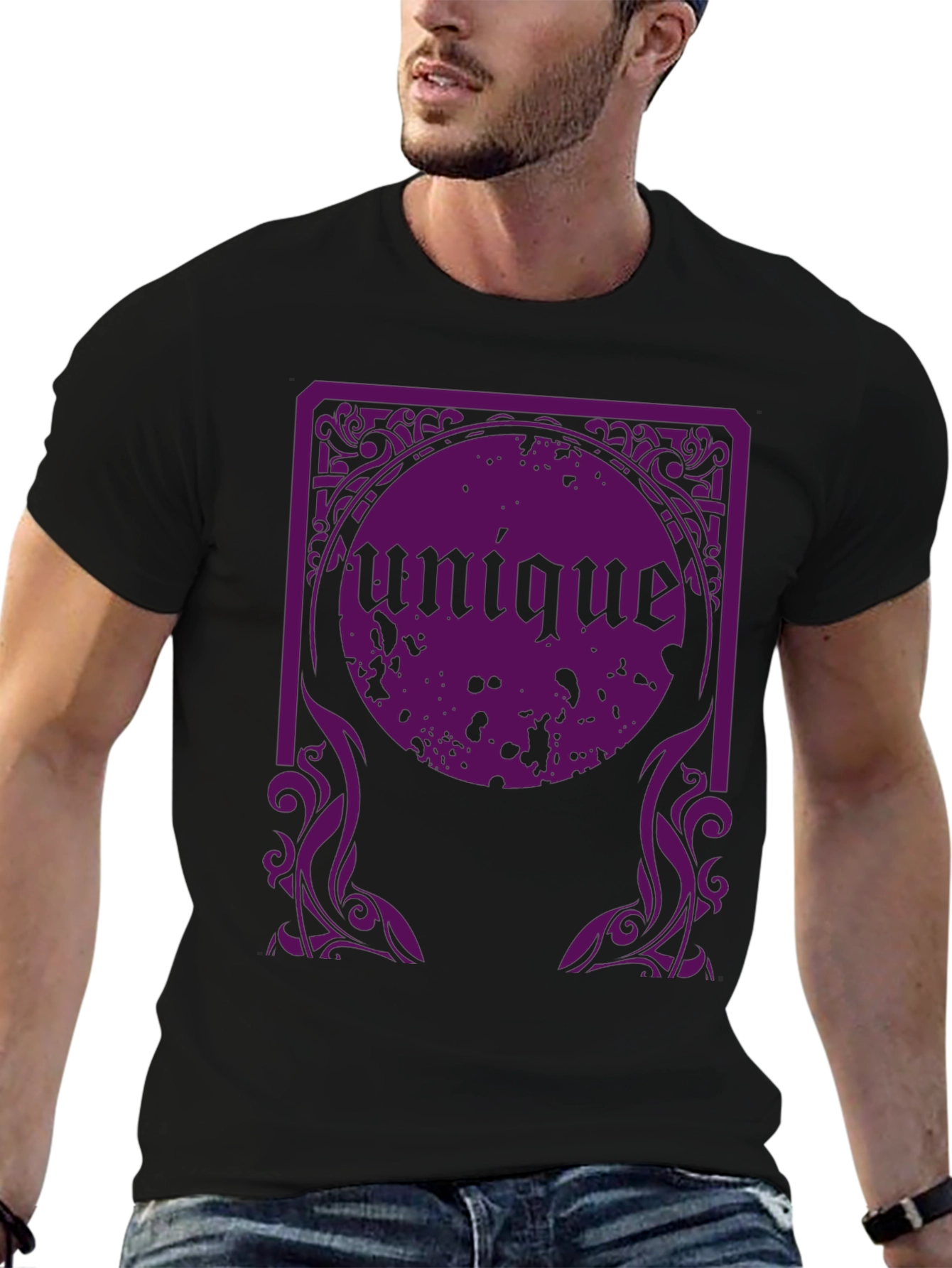 Black Unique Graphic Tee - Black Cotton T-Shirt view 6