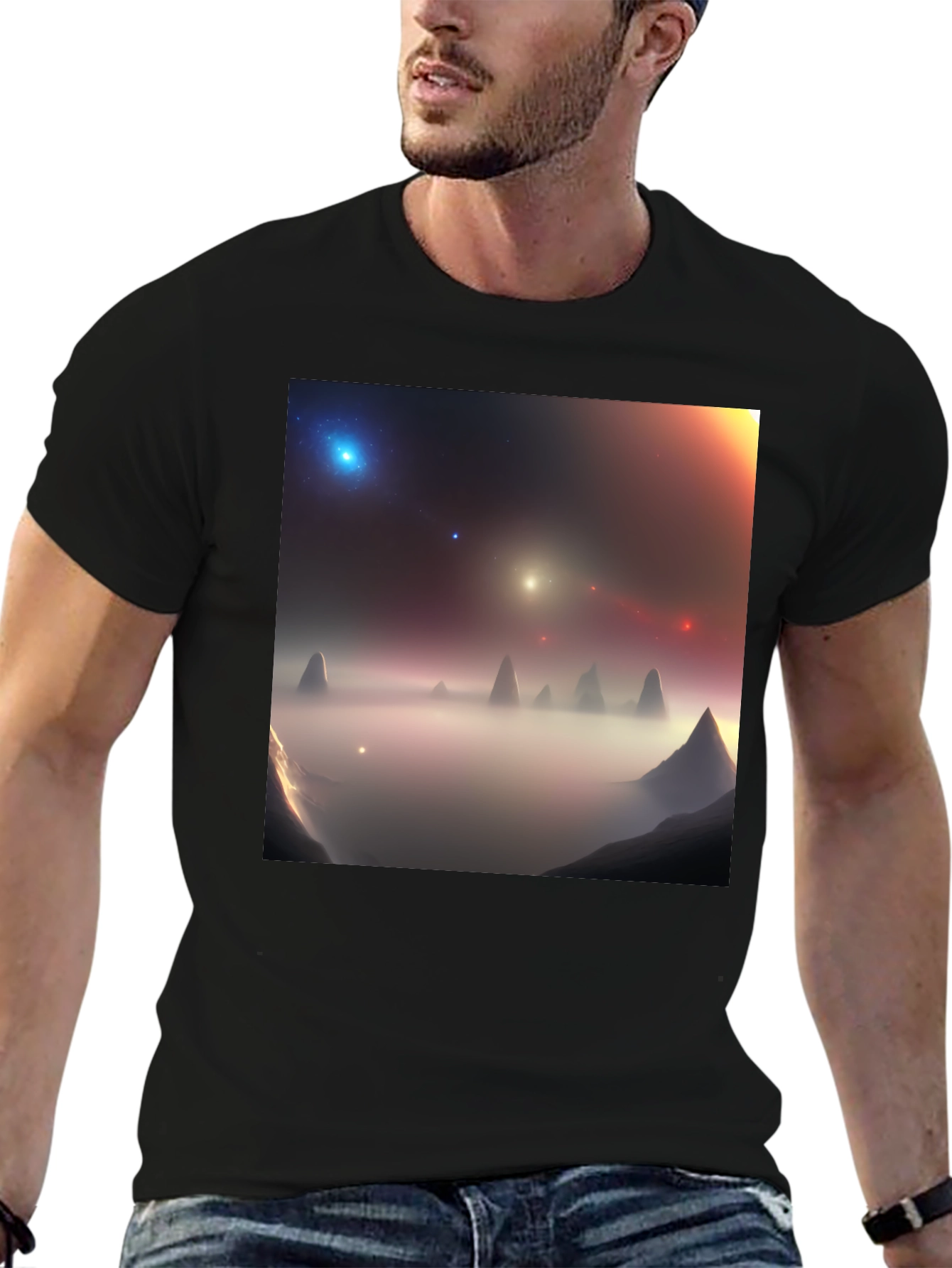 Black Nebula Vista Graphic Tee - Black Cotton Comfort view 6