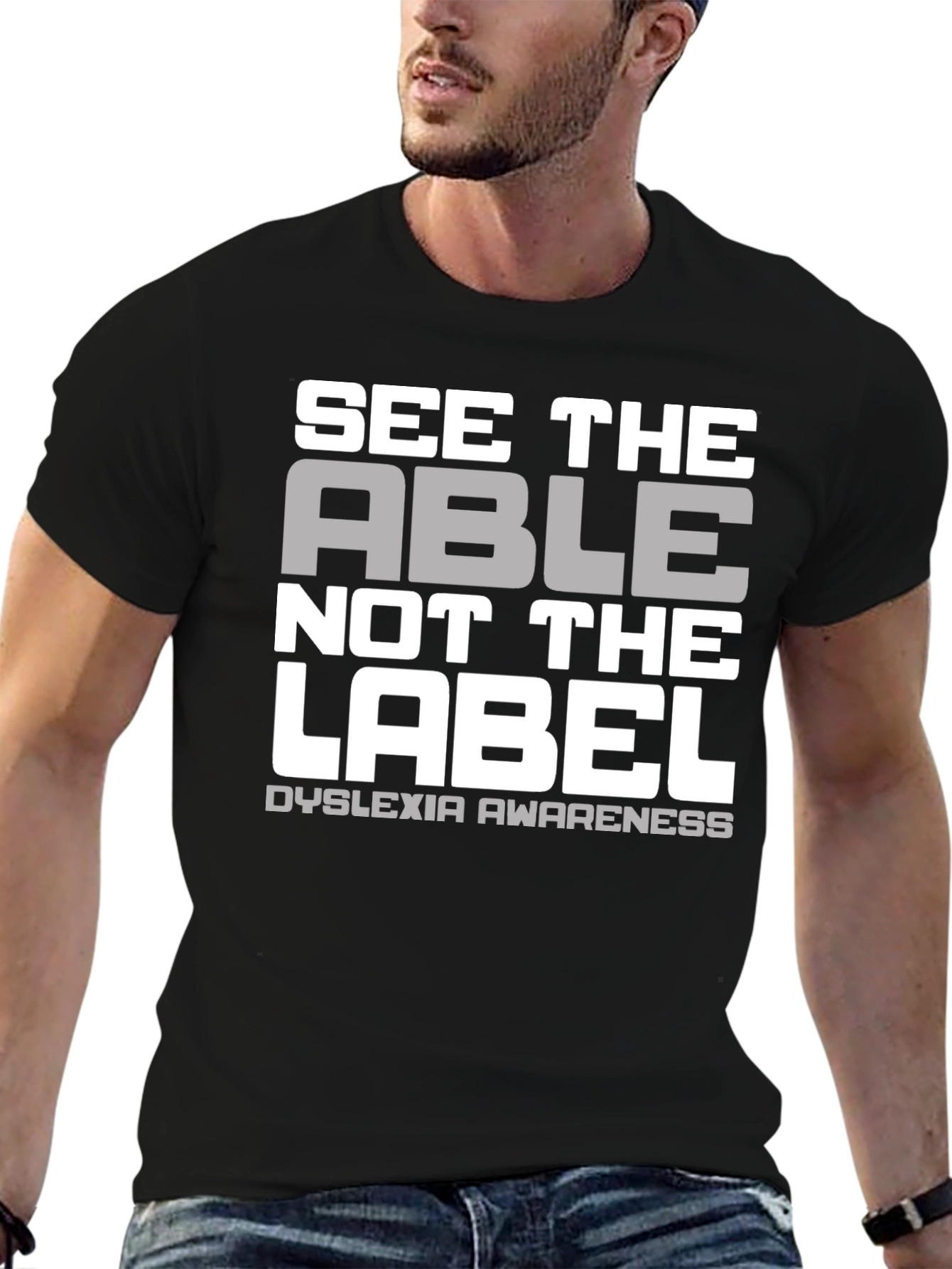 Black Dyslexia Awareness T-Shirt - See The Able view 6