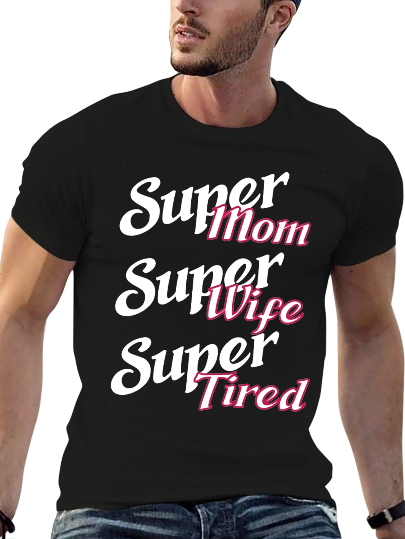 Black Super Mom Wife Tired Graphic T-Shirt view 6