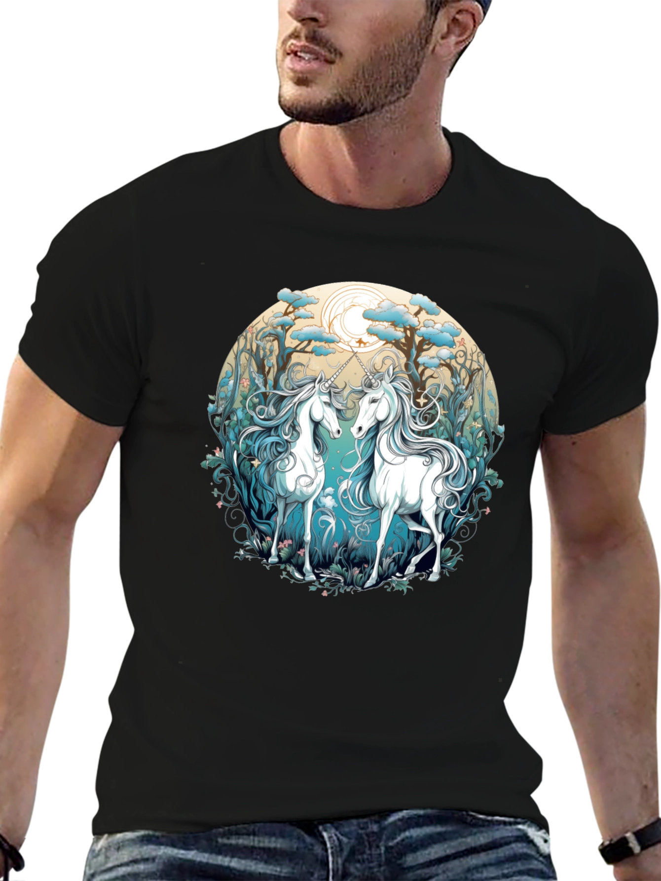Black Unicorns Graphic T-Shirt - Men's Black Tee view 6