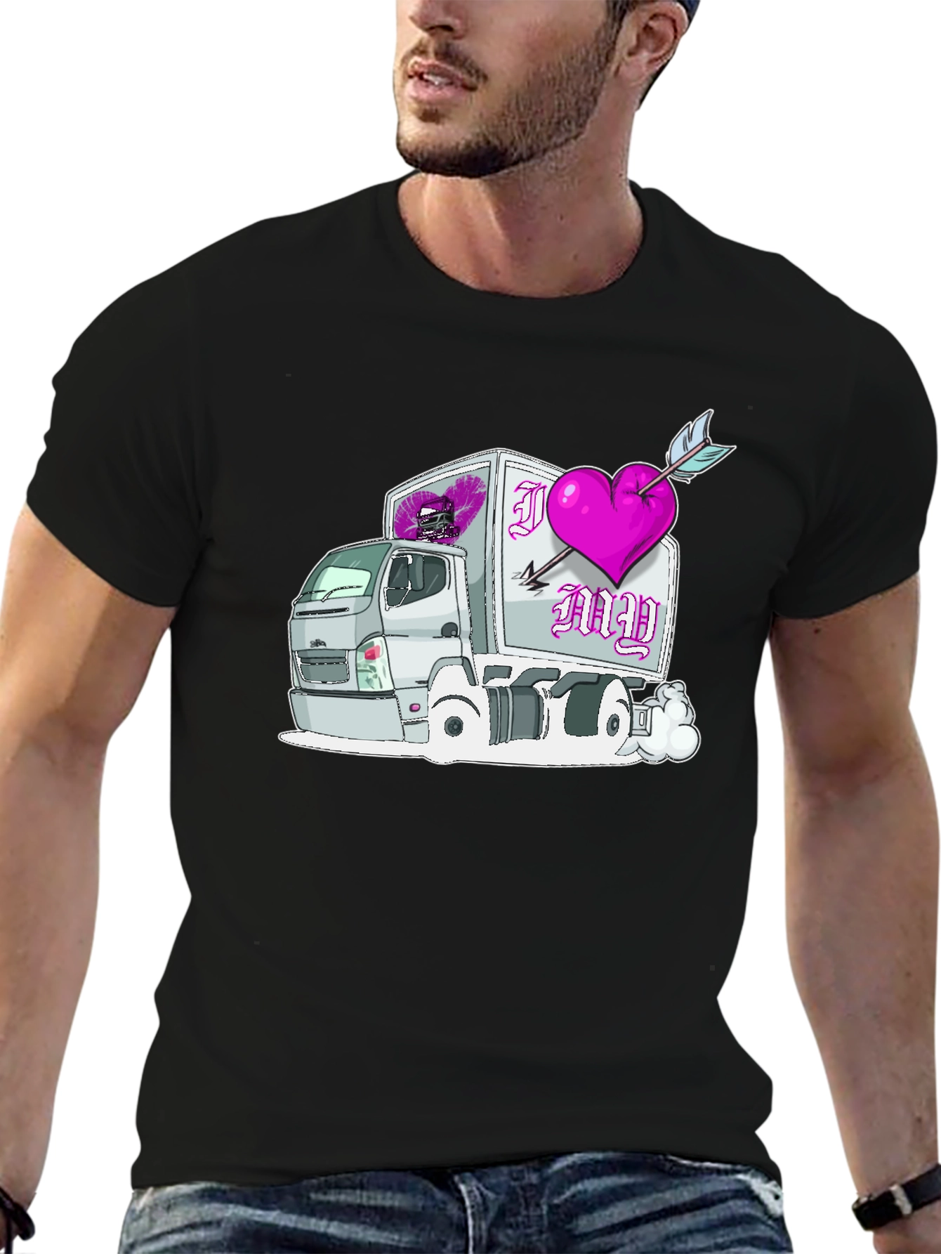 Black I Heart My Truck T-Shirt Black Cotton Graphic Tee view 6