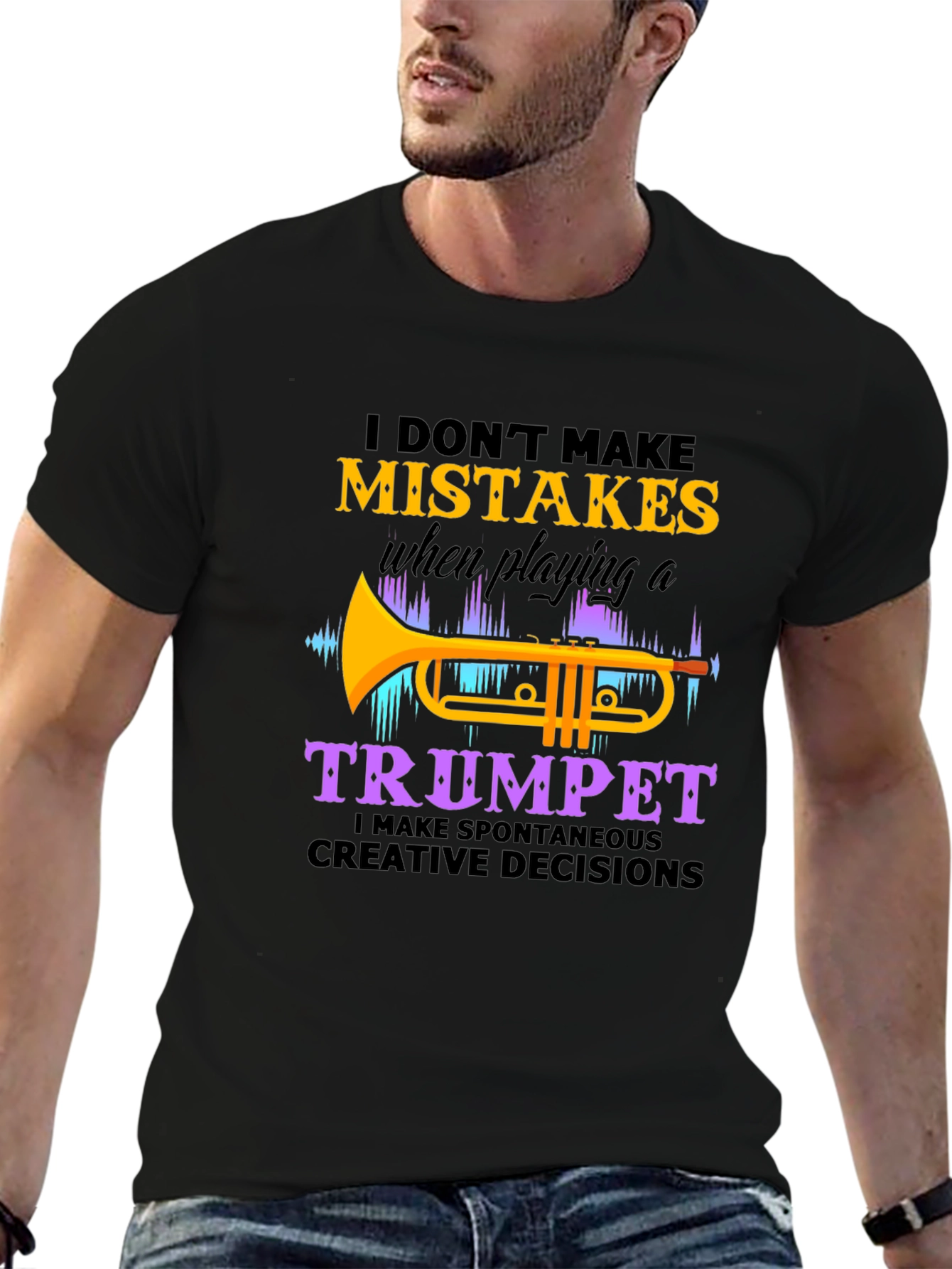 Black Funny Trumpet Player T-Shirt - I Don't Make Mistakes view 6
