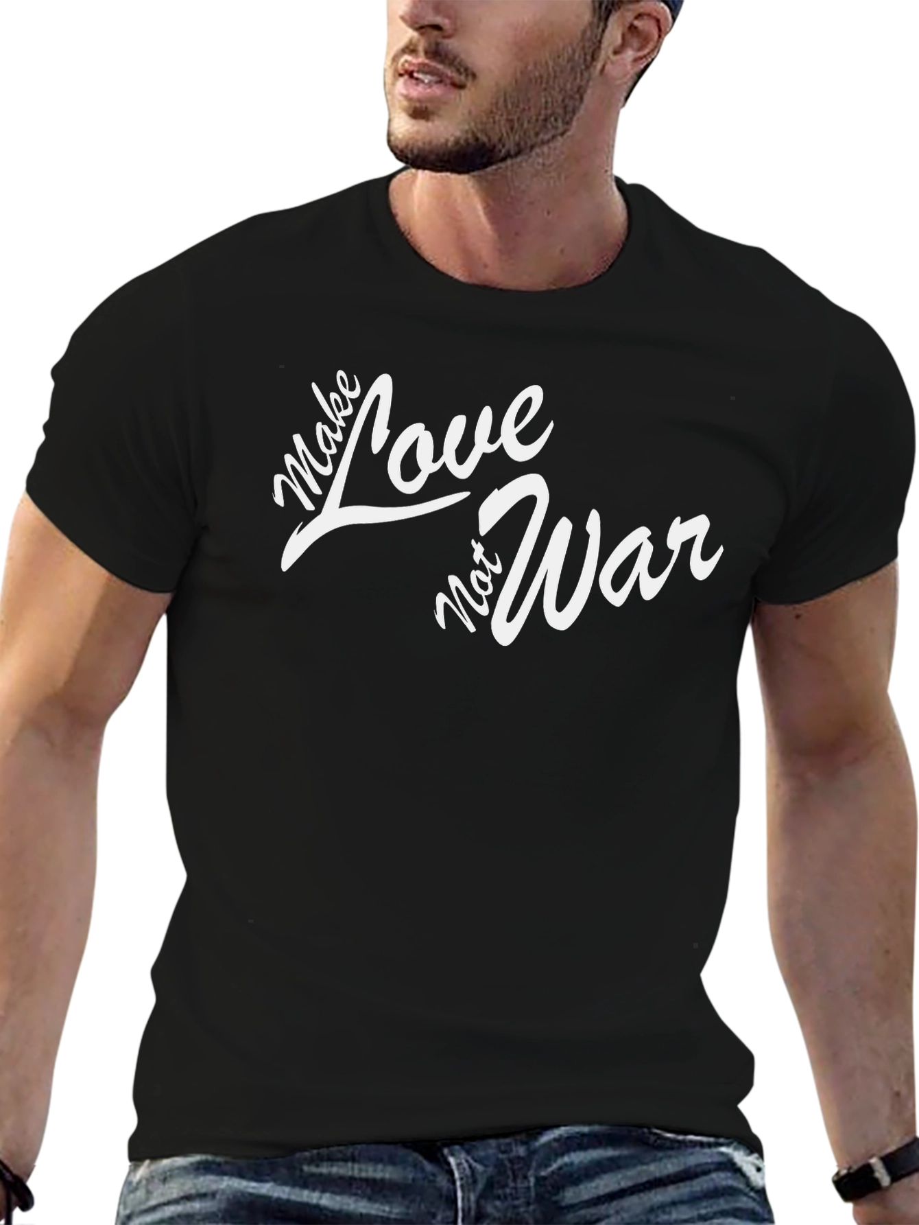 Black Make Love Not War Graphic T-Shirt - Black view 6