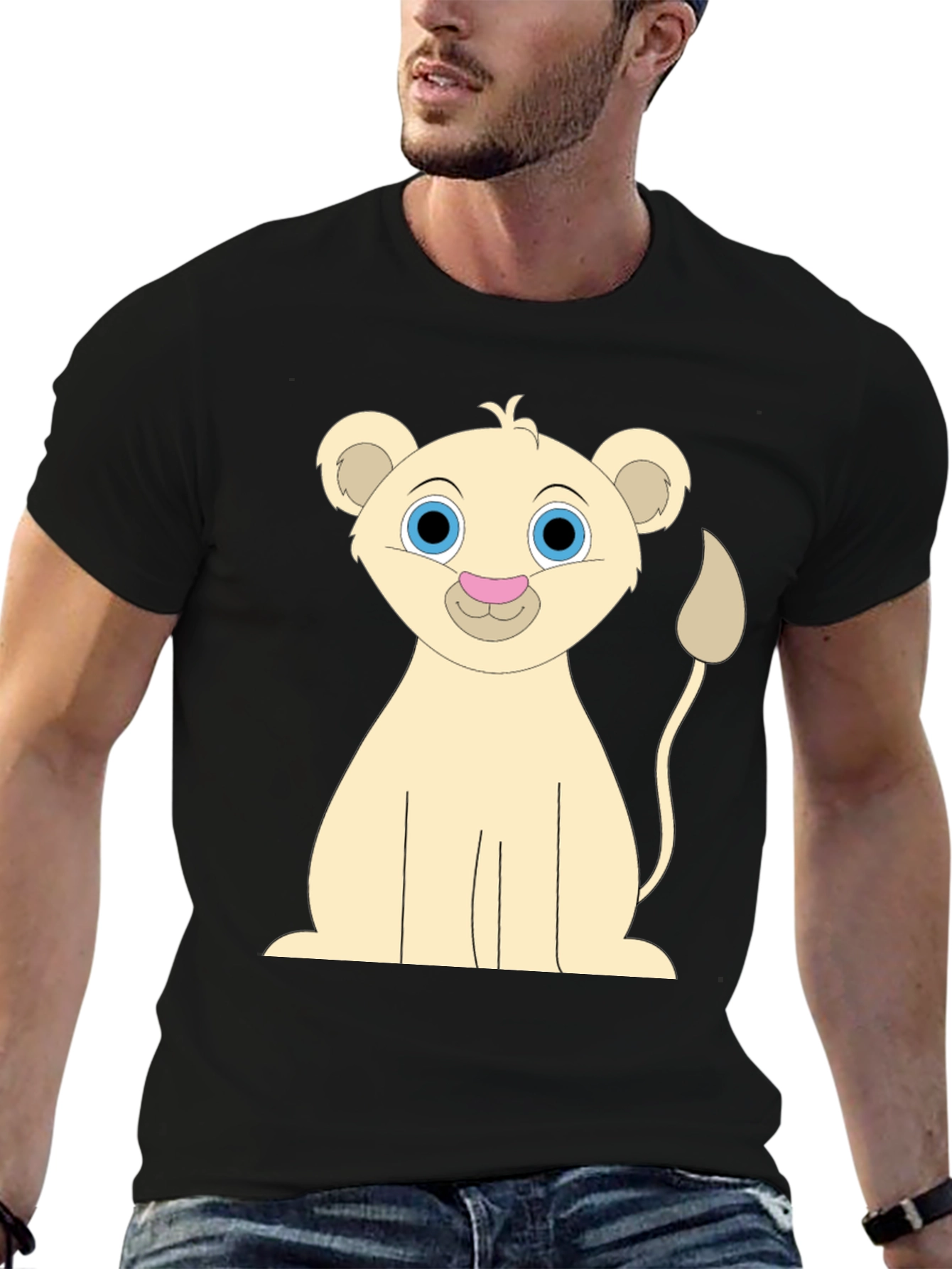 Black Cute Cartoon Lion Black T-Shirt view 6