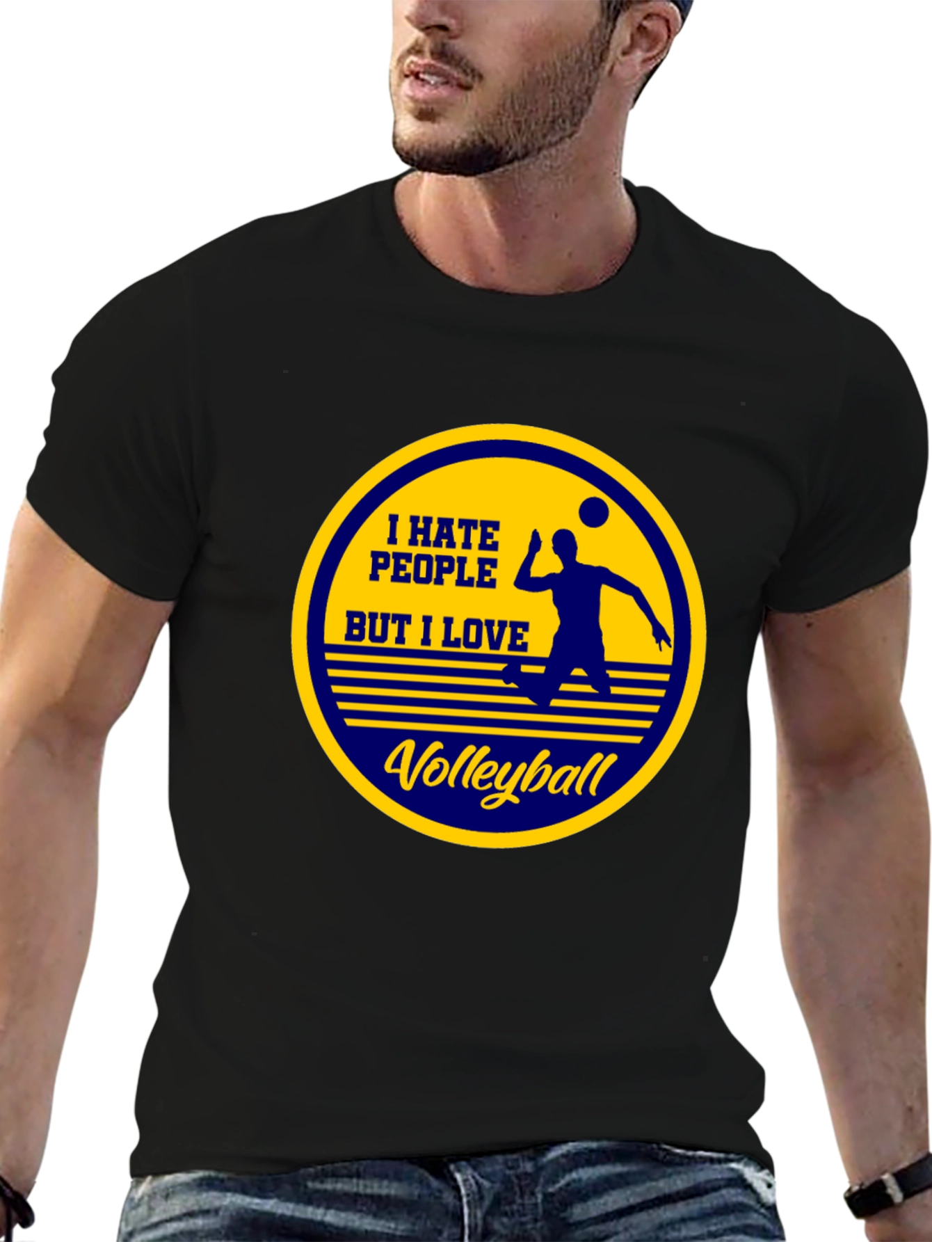 Black Volleyball Lover Tee - I Hate People But I Love Volleyball view 6