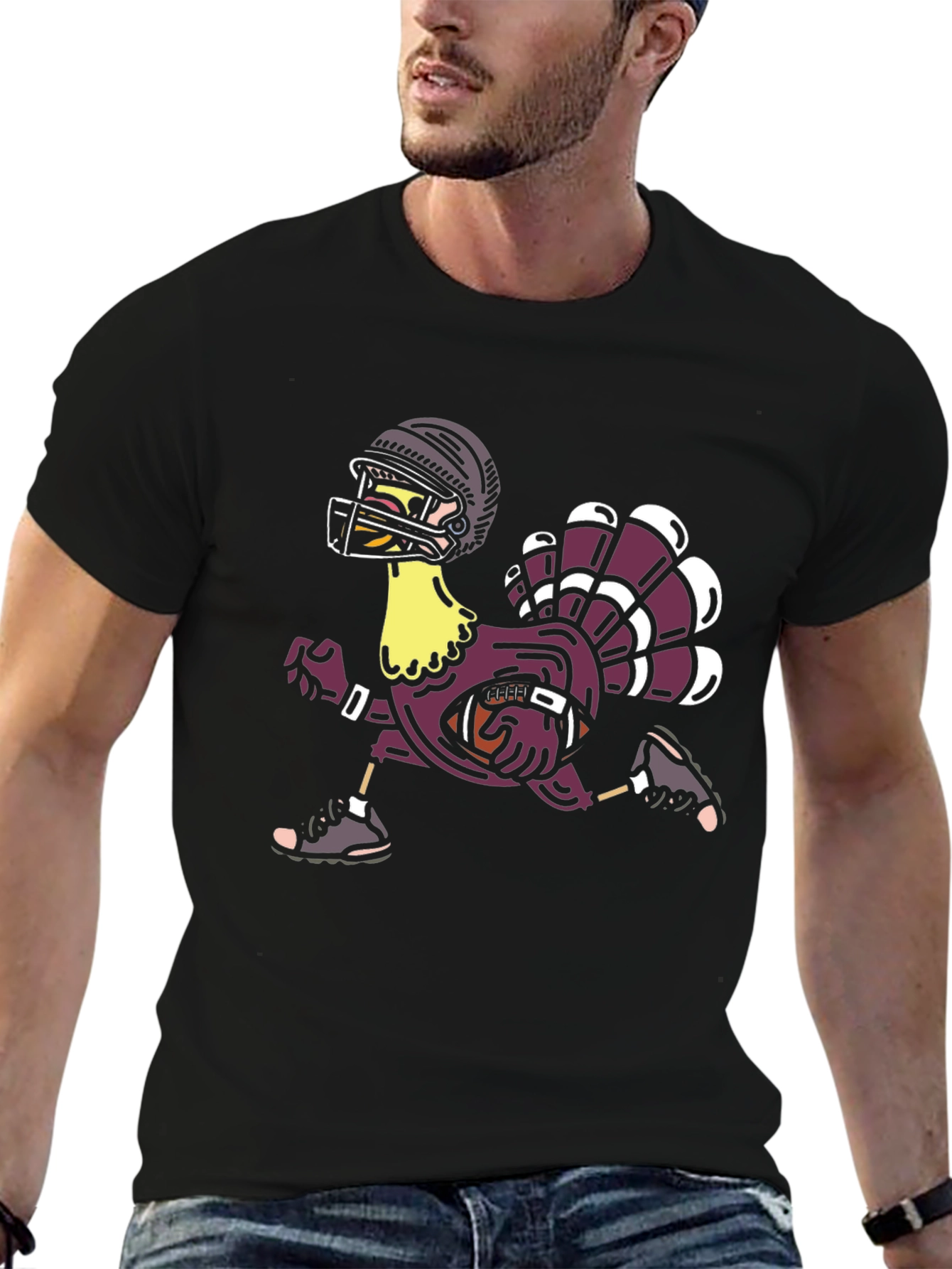 Black Football Turkey Thanksgiving T-Shirt view 6