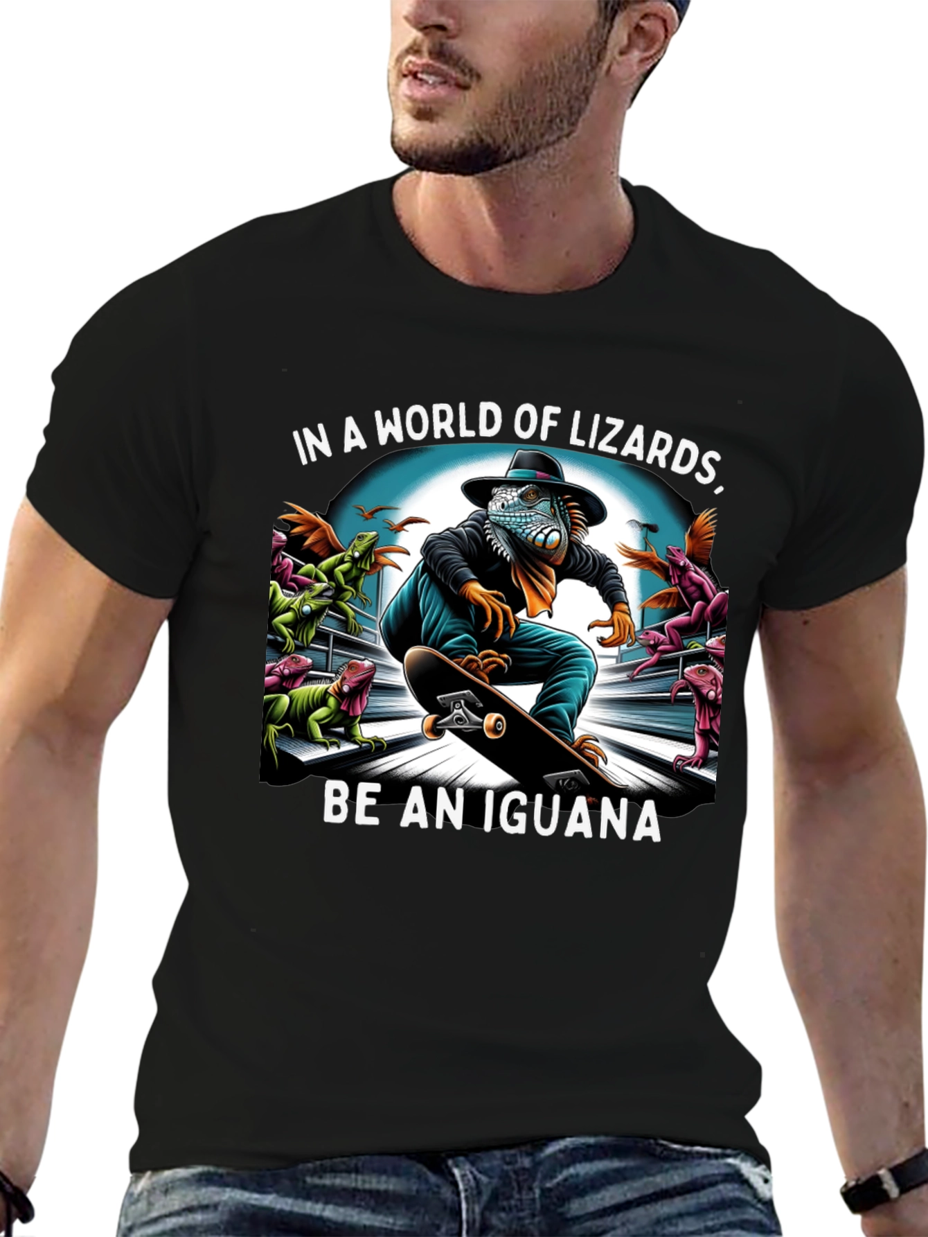 Black Iguana Skateboard T-Shirt - Be an Iguana! view 6