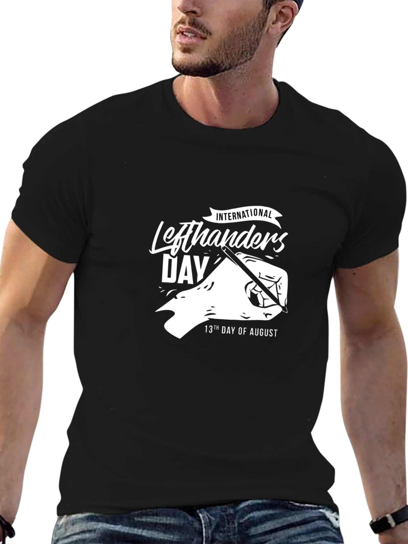 Black International Lefthanders Day T-Shirt - August 13th Tee view 6