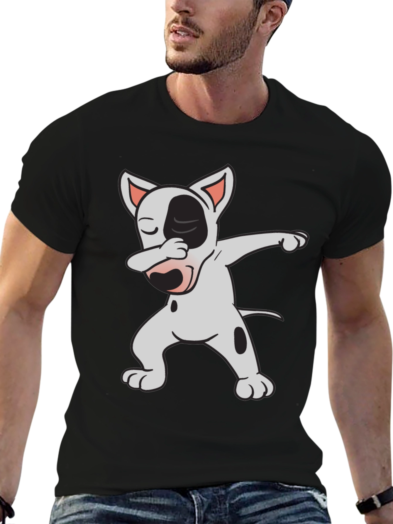Black Dabbing Bull Terrier Graphic Tee view 6