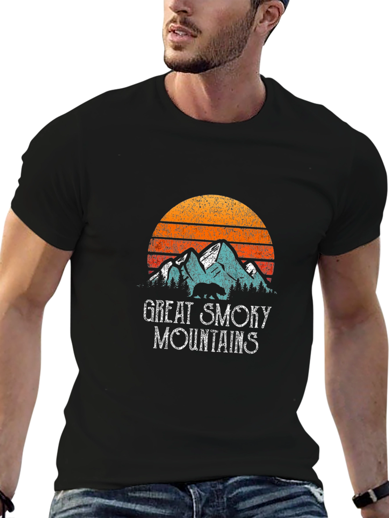 Black Great Smoky Mountains T-Shirt, Retro Graphic Tee view 6