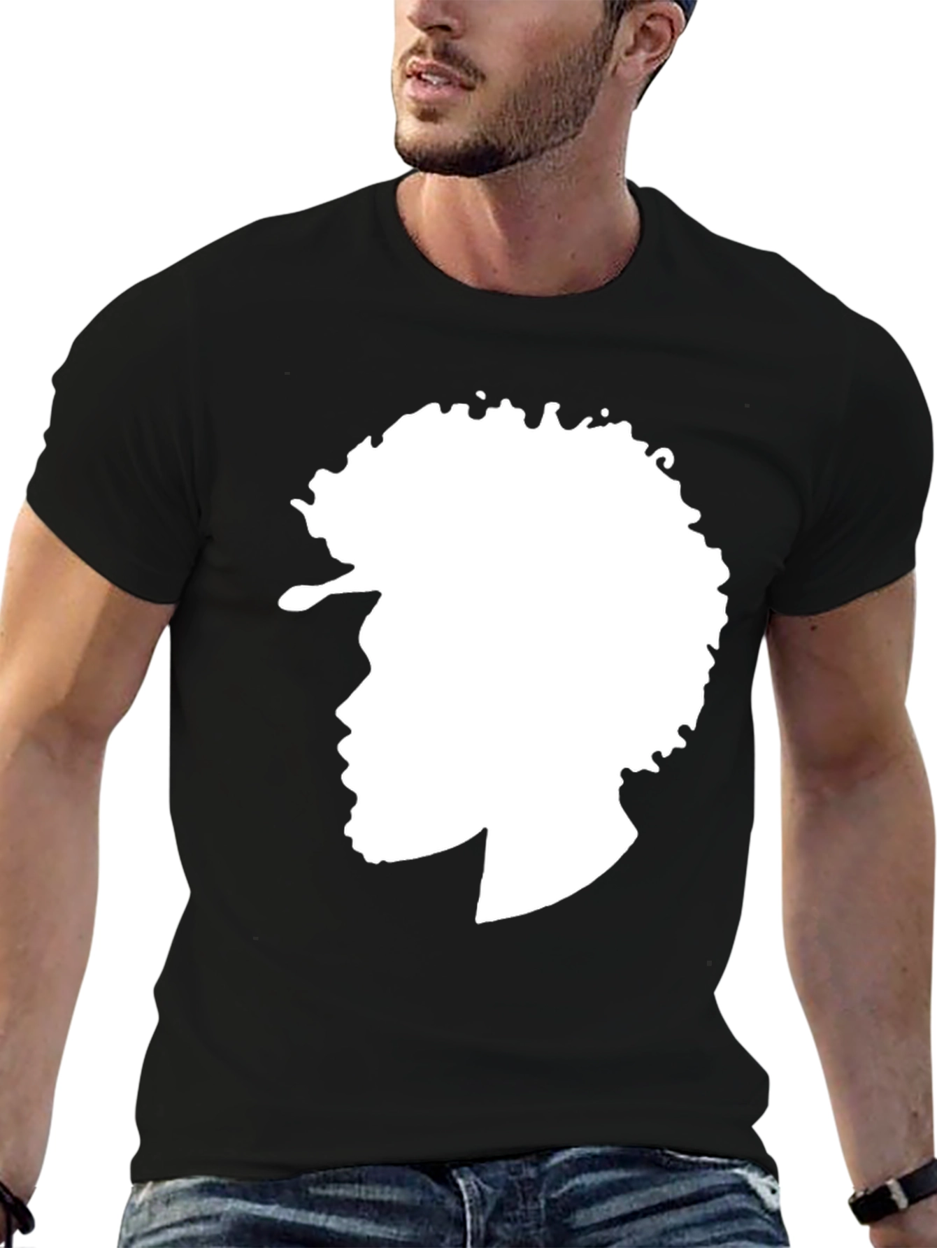 Black Afro Silhouette Graphic Tee - Stylish Black T-Shirt view 6