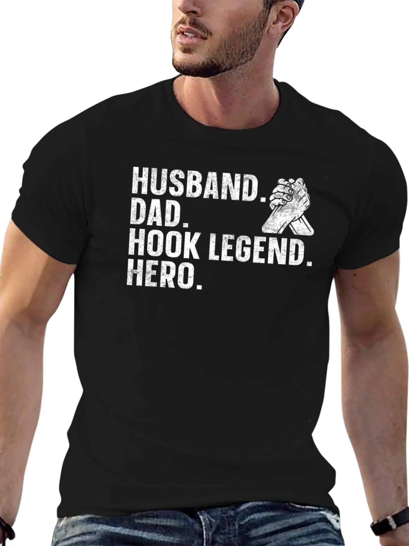 Black Husband Dad Hook Legend Hero Black T-Shirt view 6