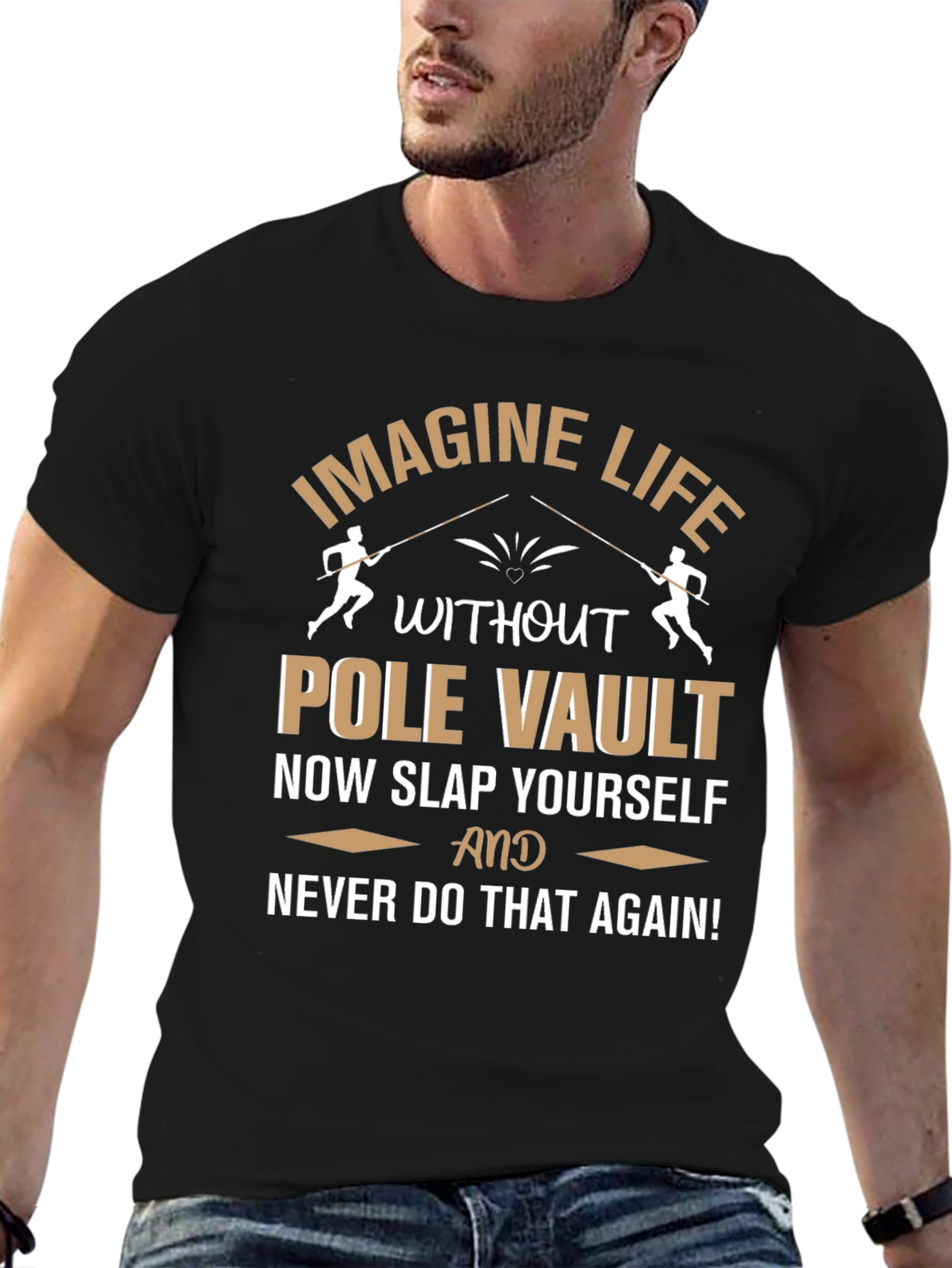 Black Pole Vault T-Shirt: Imagine Life, Funny Athlete Gift view 6