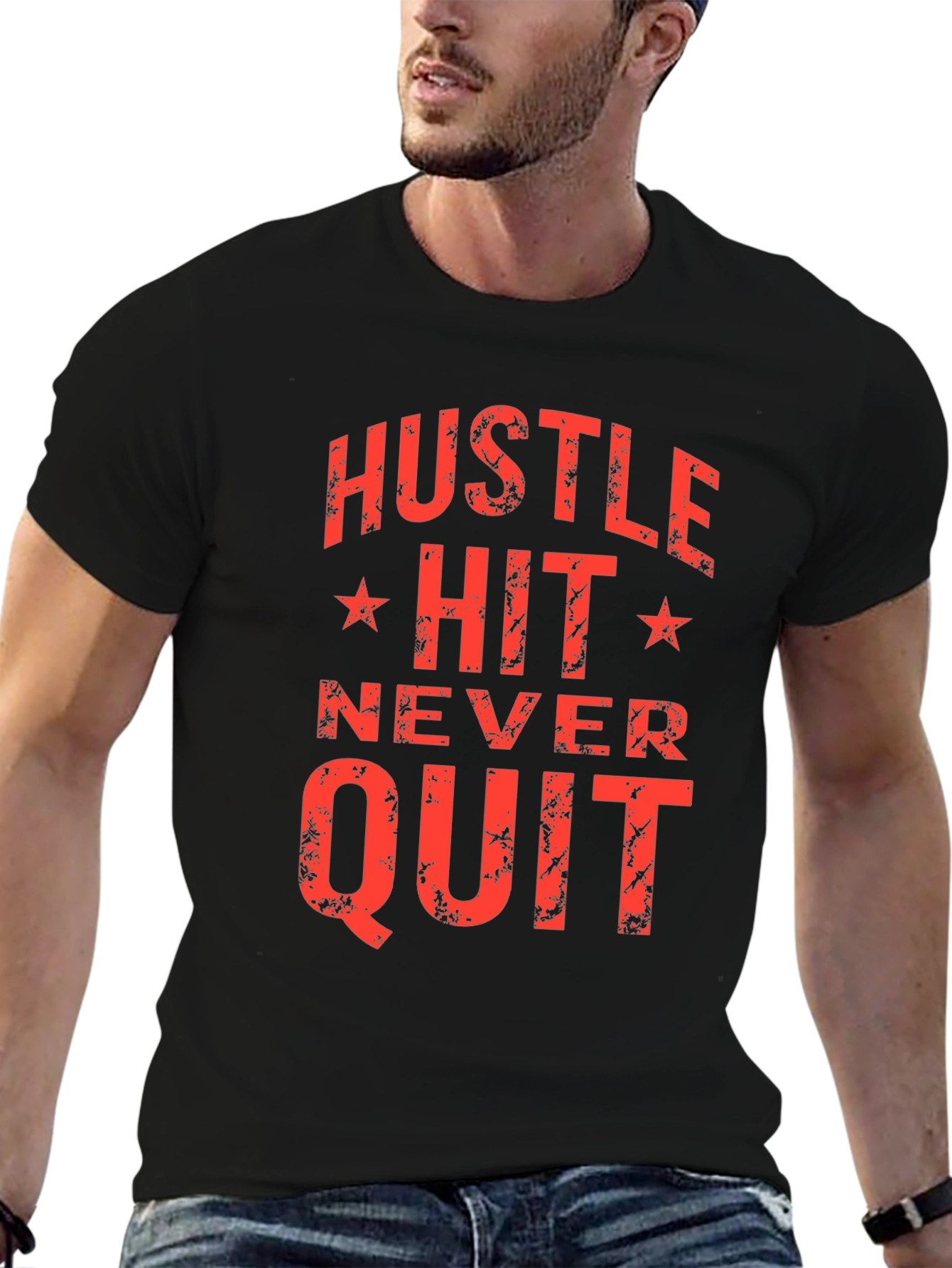 Black Hustle Hit Never Quit Graphic T-Shirt view 6