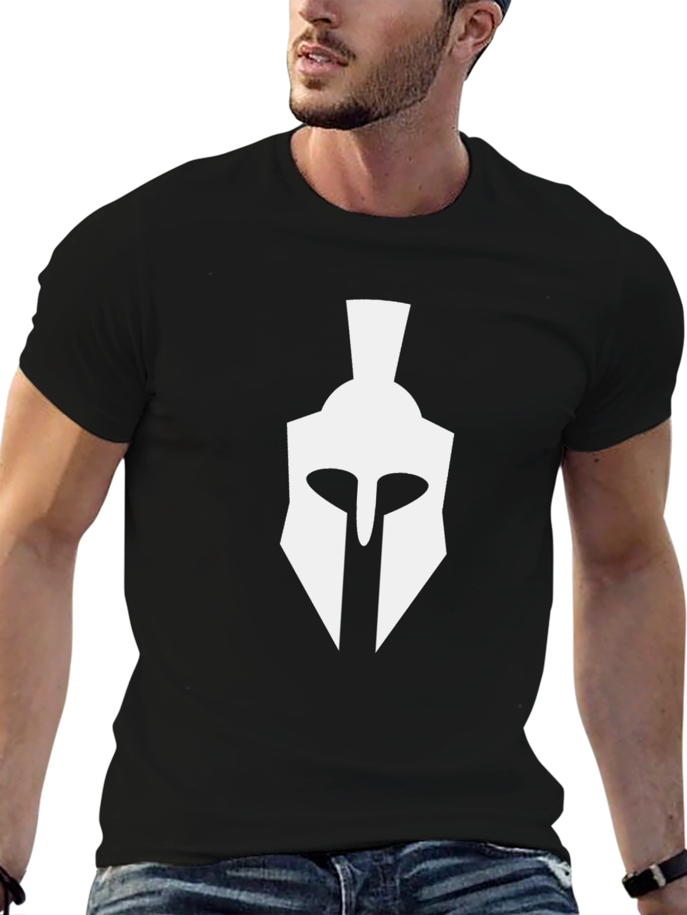 Black Spartan Helmet Graphic Tee - Classic Style view 6
