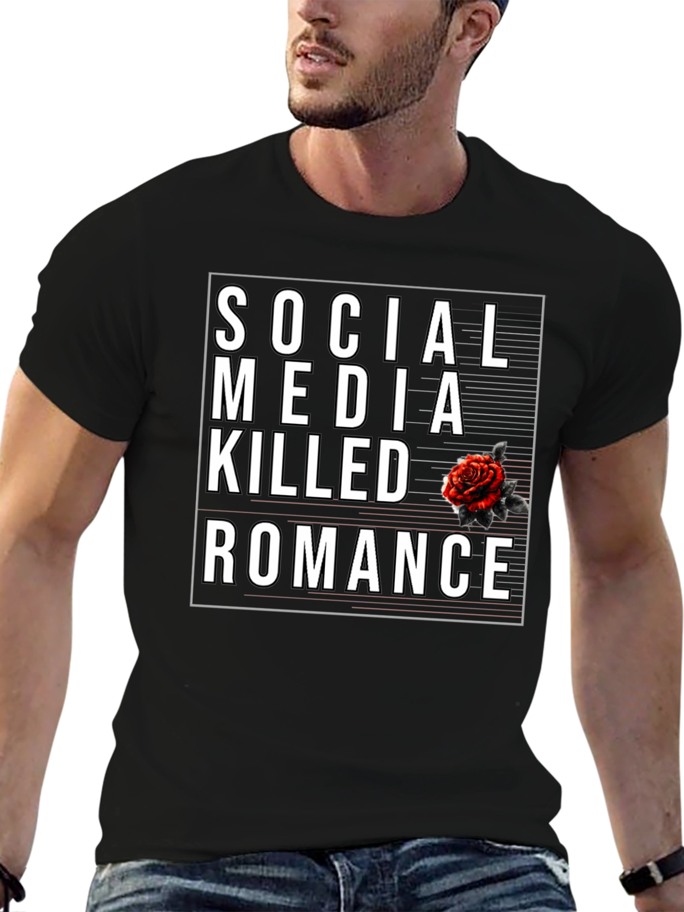 Black Social Media Killed Romance Black Graphic Tee view 6