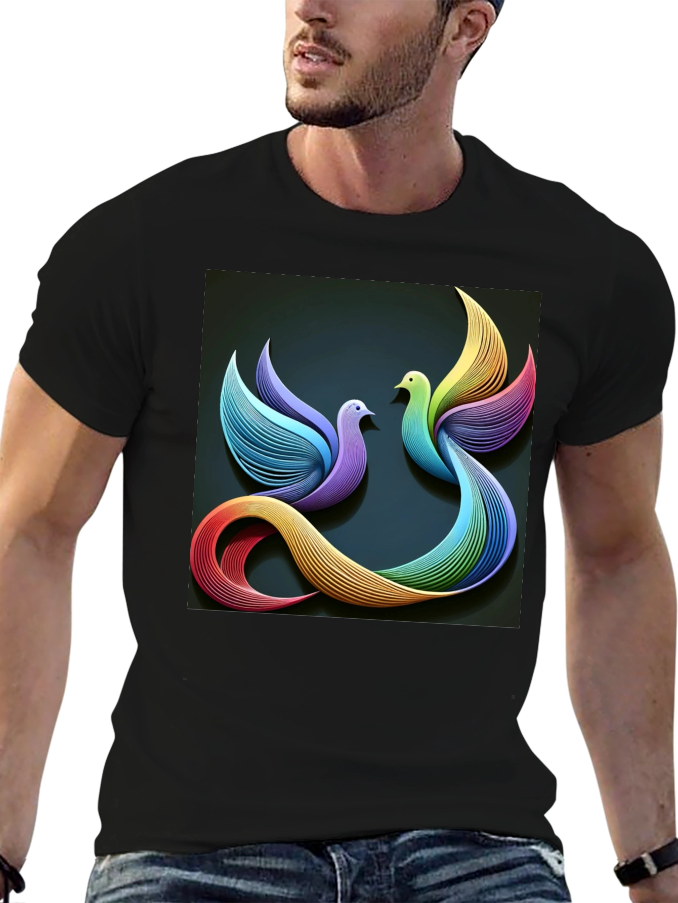 Black Rainbow Dove T-Shirt view 6